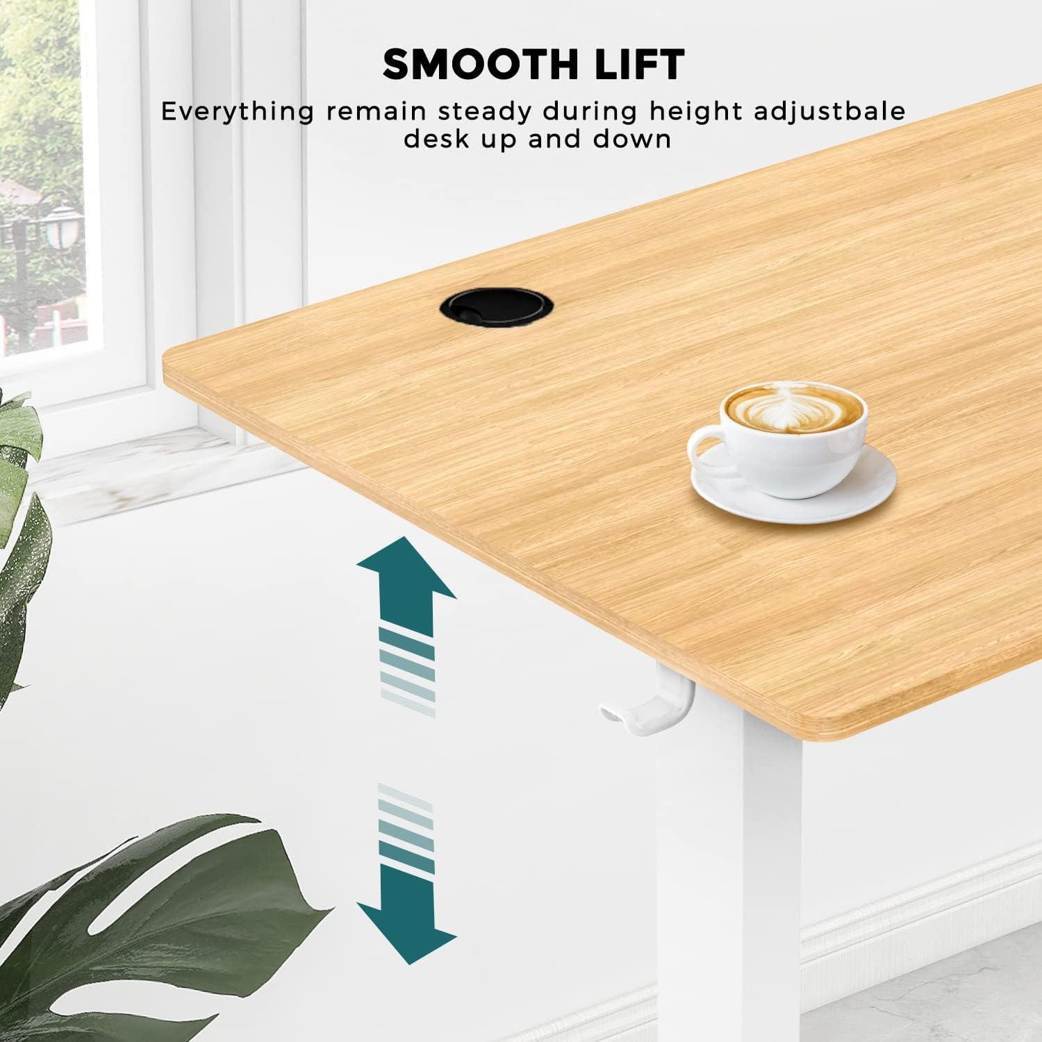 SMUG Standing Desk, 55 x 24 in Electric Height Adjustable Computer Desk Home Office Desks Sit Stand up Desk Computer Table with Memory Controller/Headphone Hook, Natural