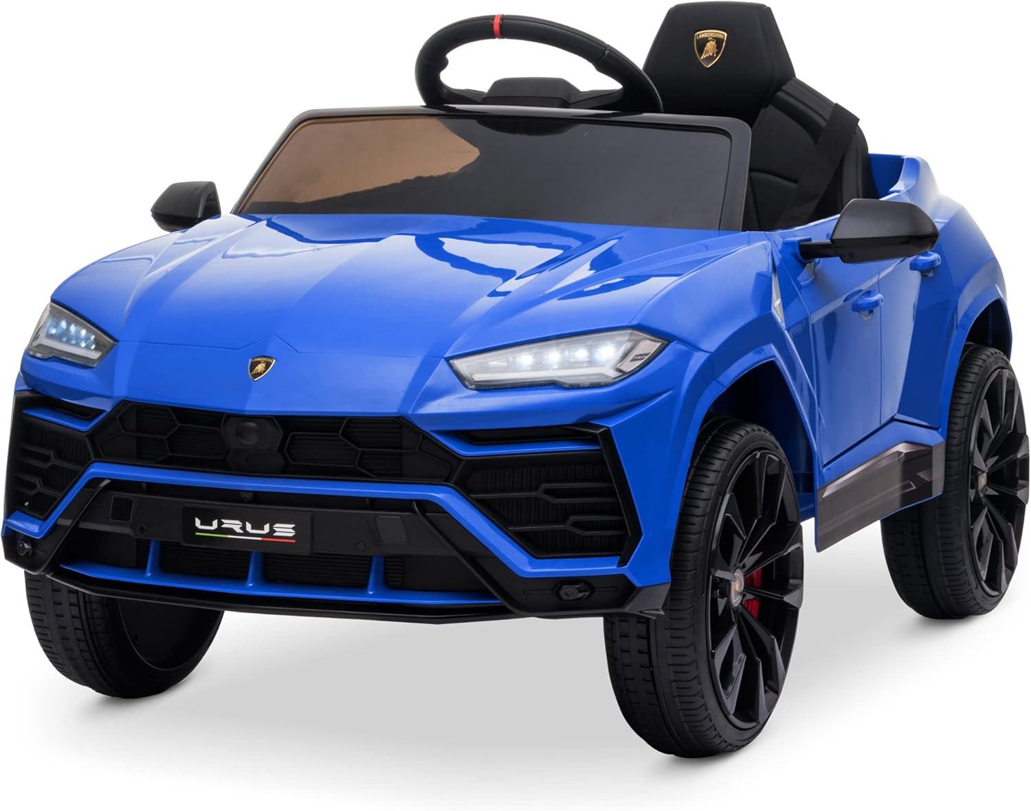 Kidzone 12V 7AH Kids Ride On Car Licensed Lamborghini Urus Electric Vehicle High/Low Speed With 2.4G Remote Control, Horn, Radio, USB Port, AUX, Spring Suspension, LED light, Blue