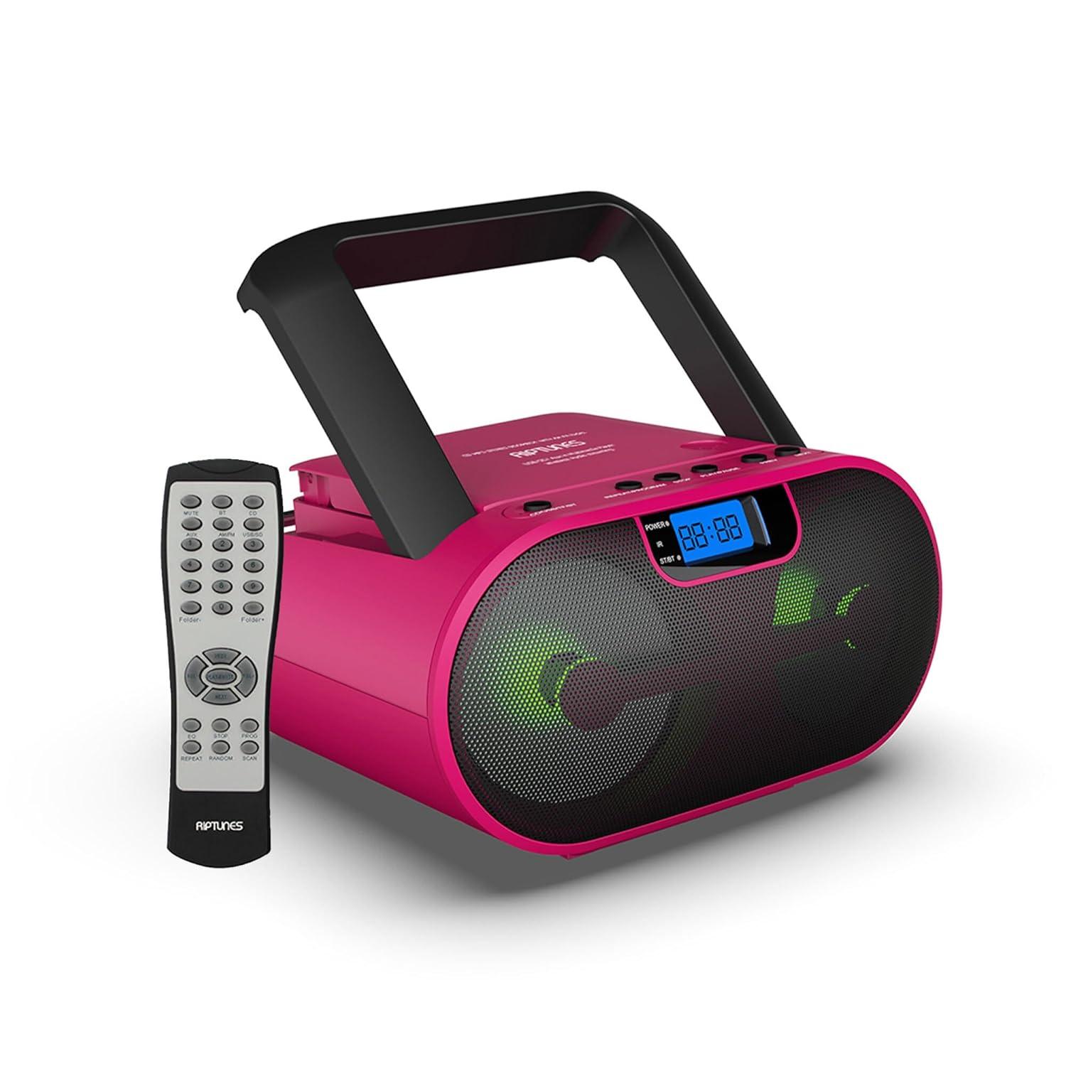 Impecca CDB237BTP CD MP3 Boombox with Bluetooth and LED Display Pink
