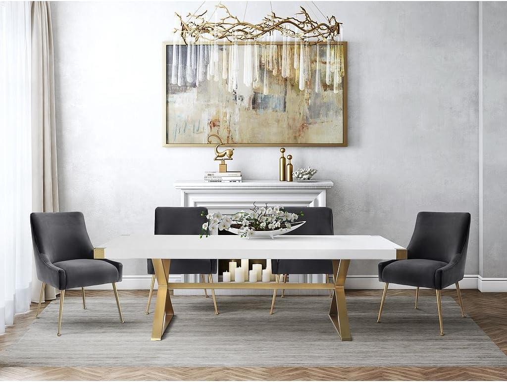 Adeline White Lacquer and Gold Rectangular Dining Table for Ten