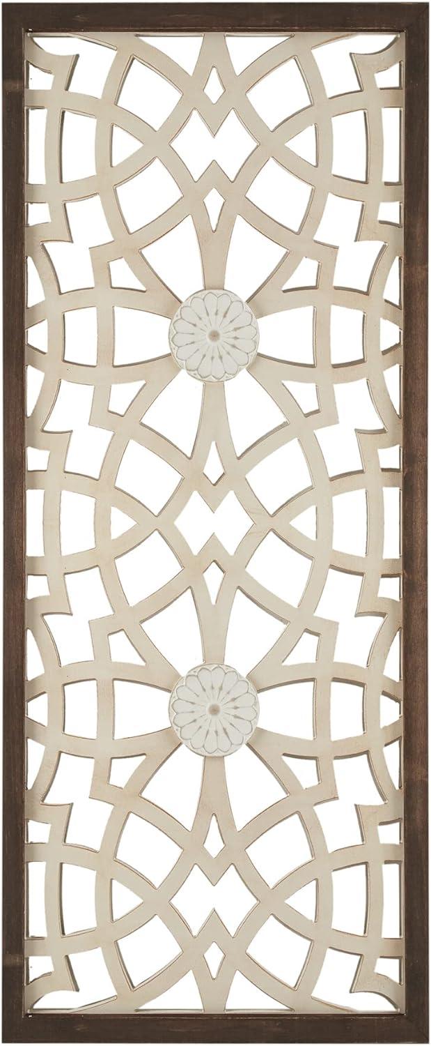 Madison Park 15.75" x 37.75" Cream and Brown Carved Wood Wall Panel