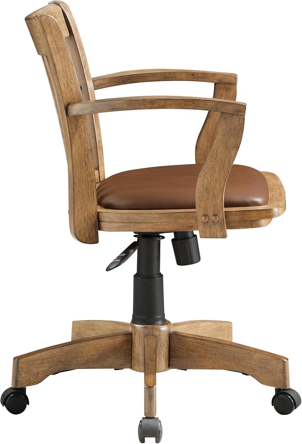 Deluxe Fruitwood Finish Wood Banker's Desk Chair with Brown Vinyl Seat