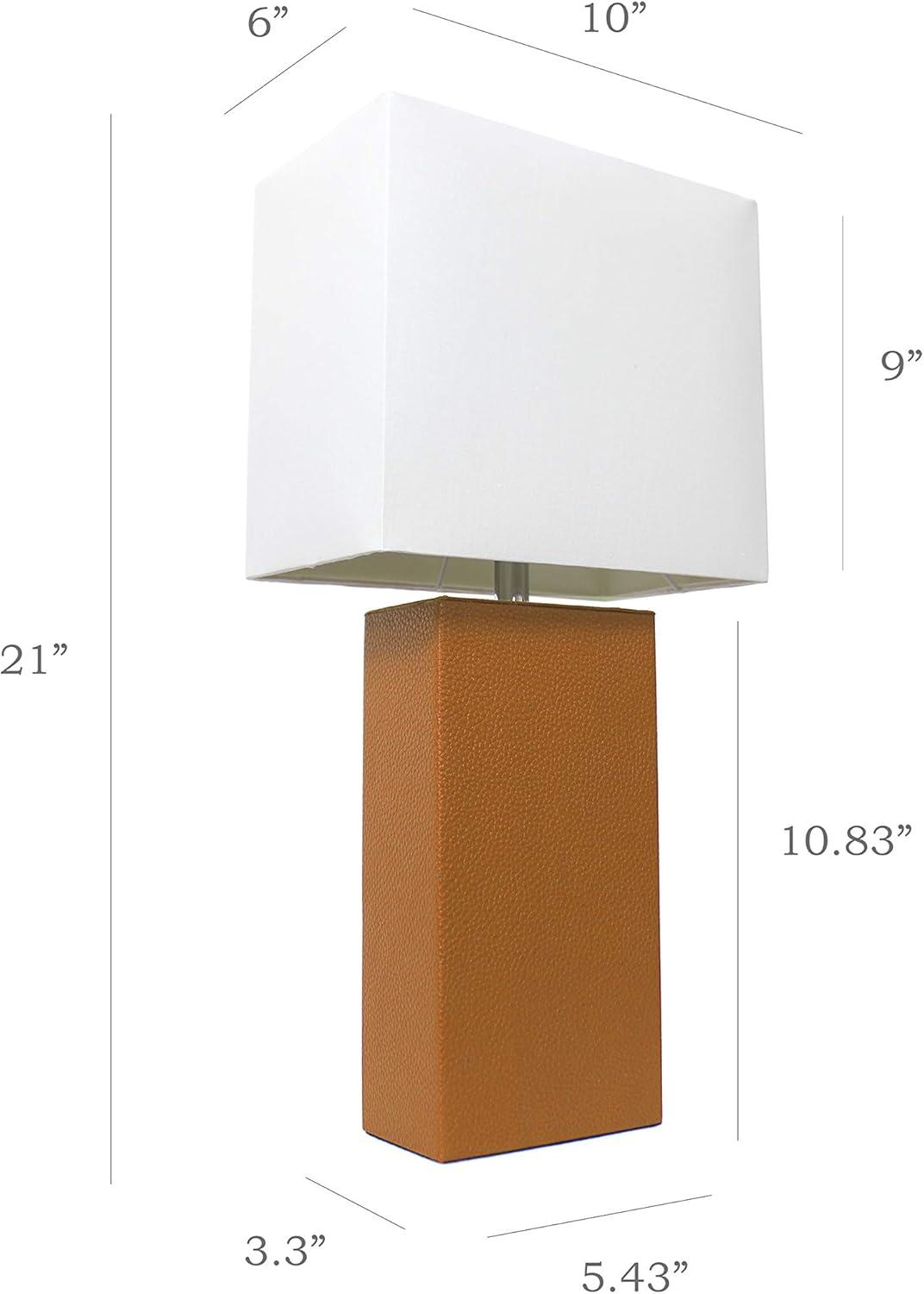 Tan Leather Table Lamp Set with White Shades, 21-inch