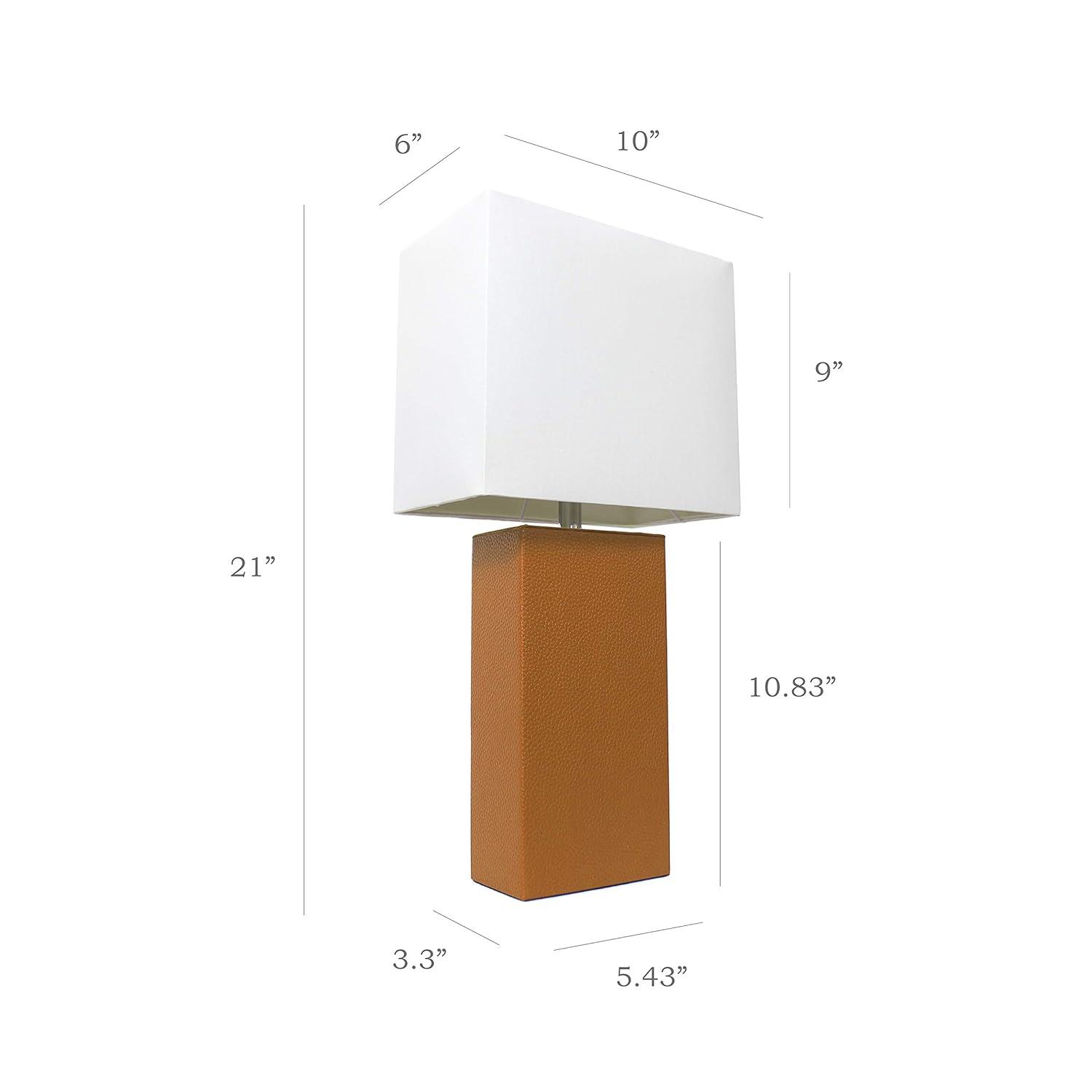 Leather Table Lamp with Fabric Shade Tan/Brown - Elegant Designs
