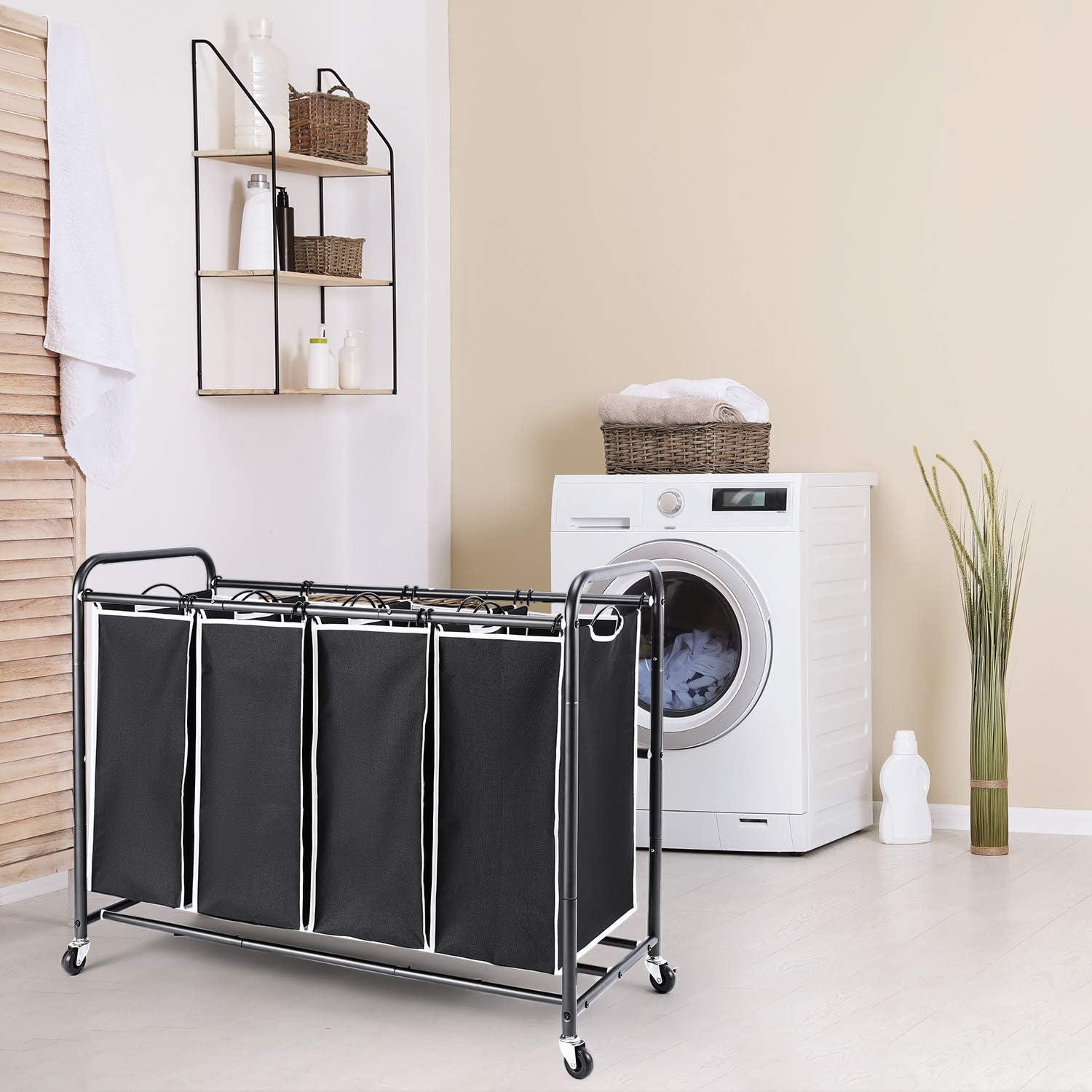 Black 4-Compartment Rolling Laundry Sorter with Removable Bags