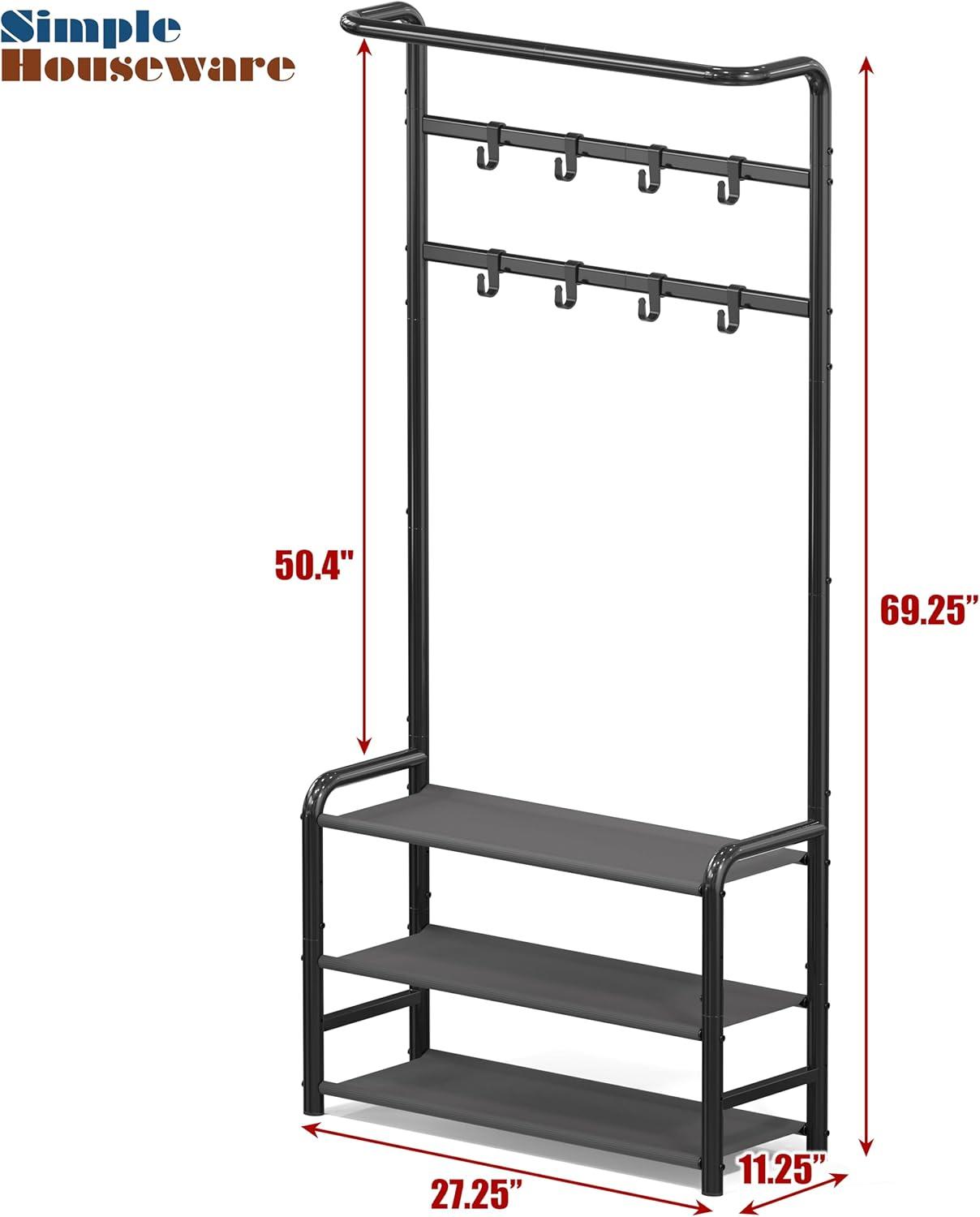 Simple Houseware Coat Rack with Storage Shelf and Shoe Rack for Entryway, Black