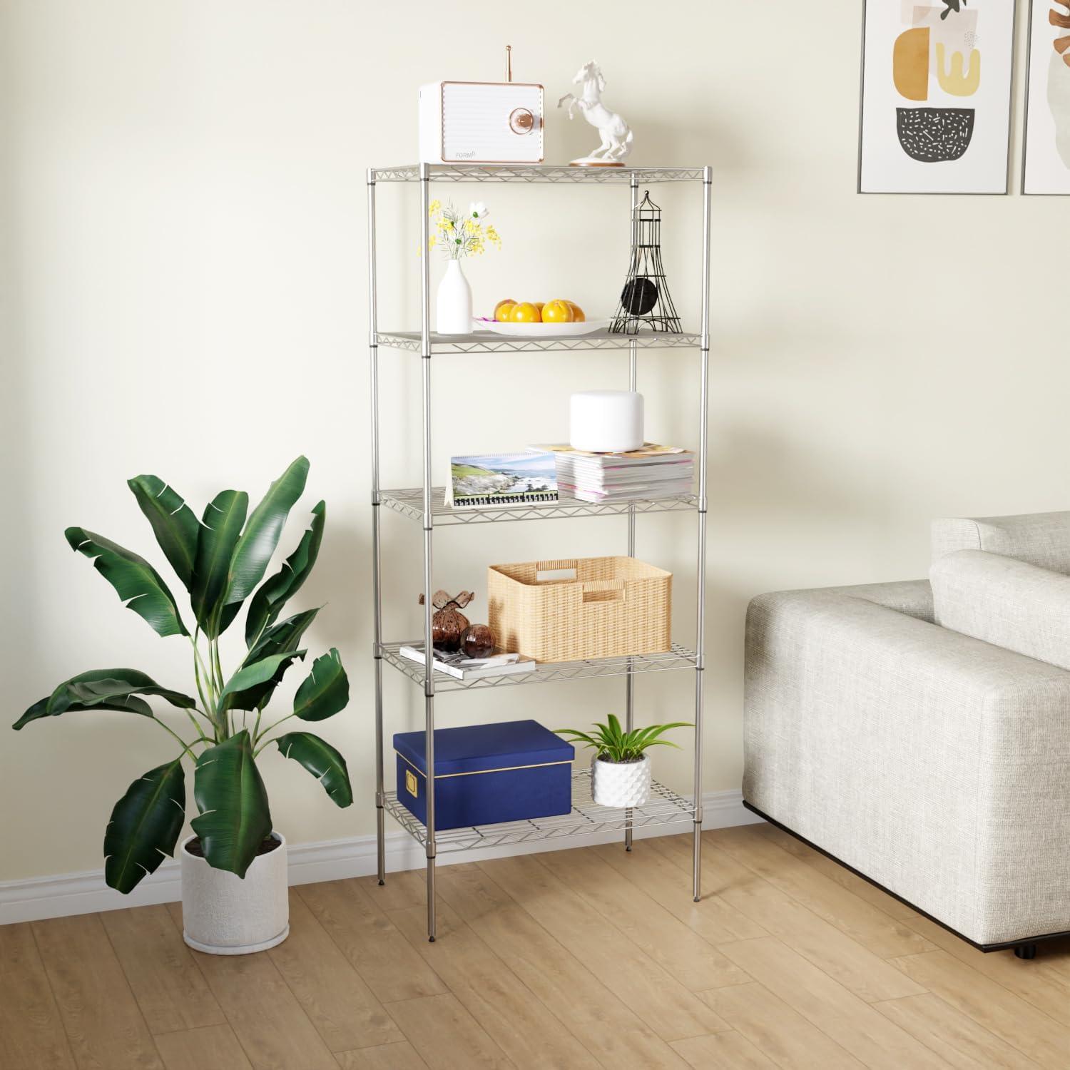 Chrome 5-Tier Adjustable Metal Wire Shelving Unit