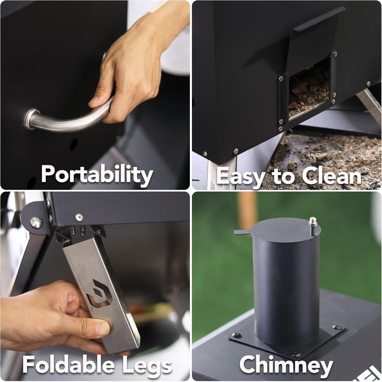 12 in. Outdoor Wood Fired Pizza Oven 2-Layer Pizza Maker Outside Pizza Grill for Backyard Parties, Black