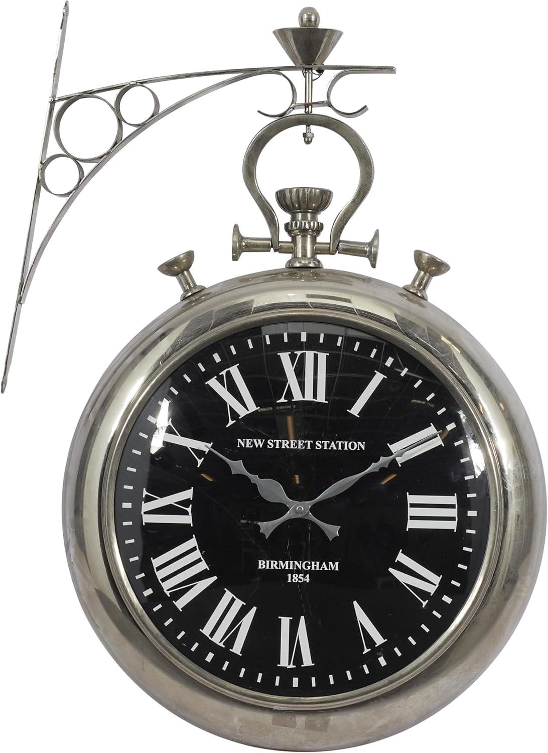 DecMode 16" Silver Stainless Steel Metal Pocket Watch Style Wall Clock