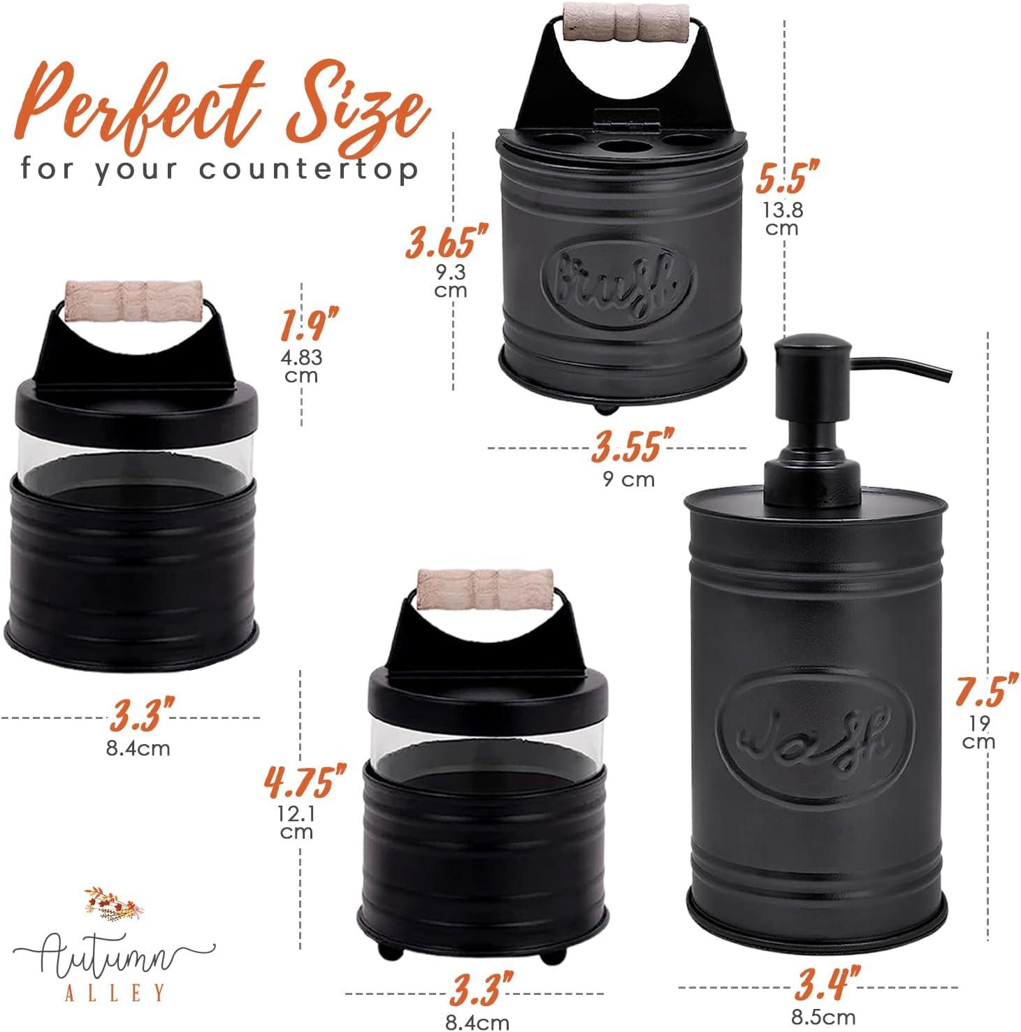 Autumn Alley Farmhouse 4-Piece Bathroom Accessories Set in Galvanized Black, Farmhouse Rustic Décor