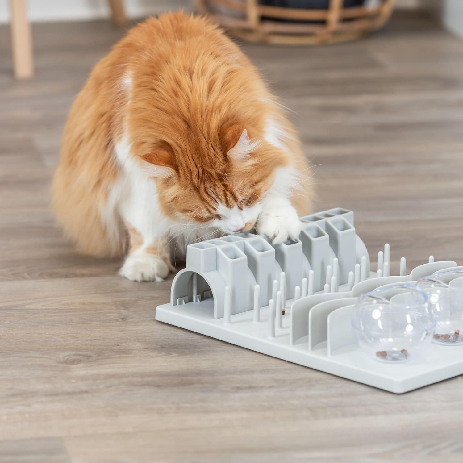 TRIXIE TRIXIE Fun Board Strategy Game for Cats, Puzzle Toy, Treat Dispenser, Interactive Play, White