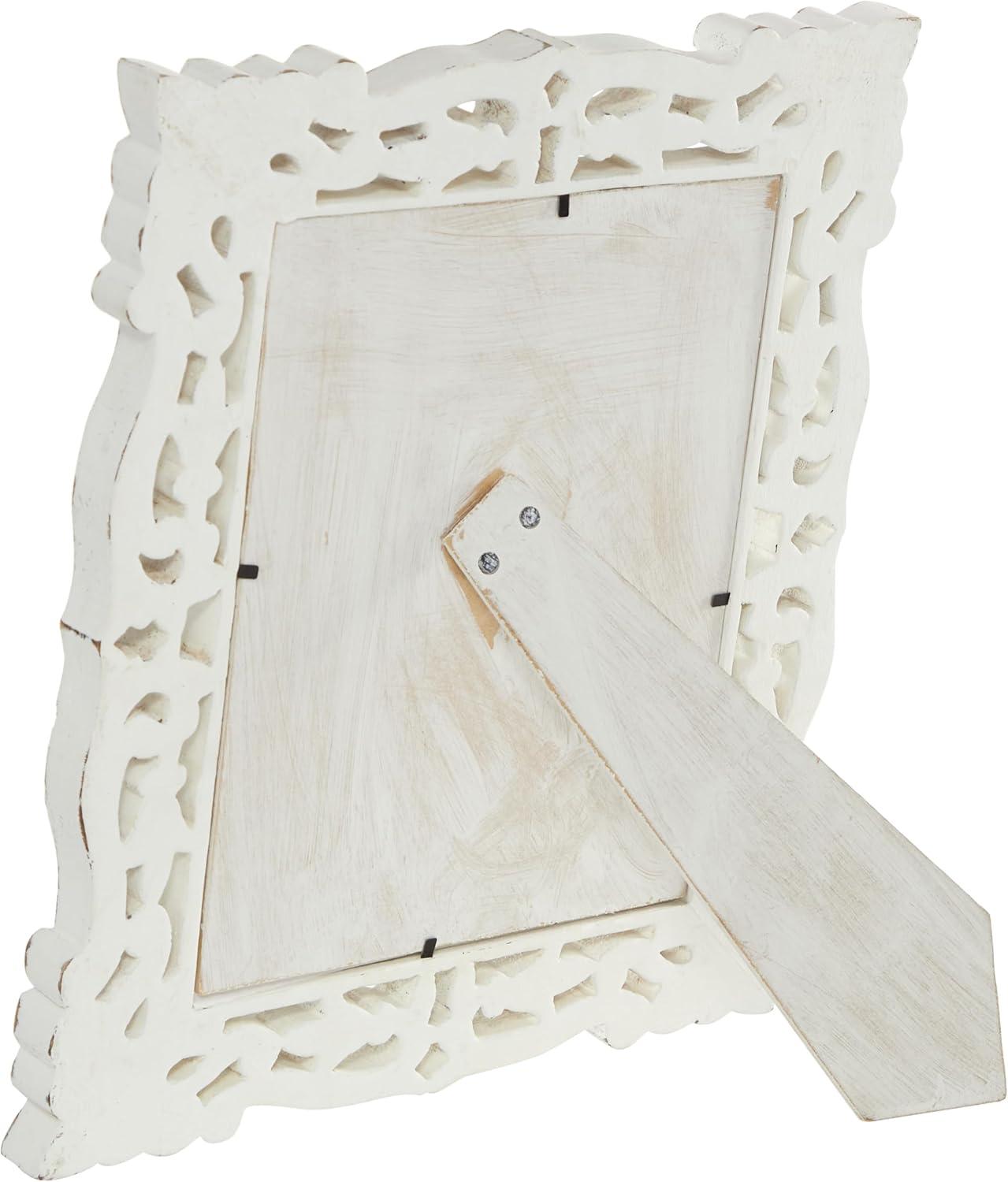 DecMode 8" x 10" Handmade Intricate Carved White Scroll Photo Frame