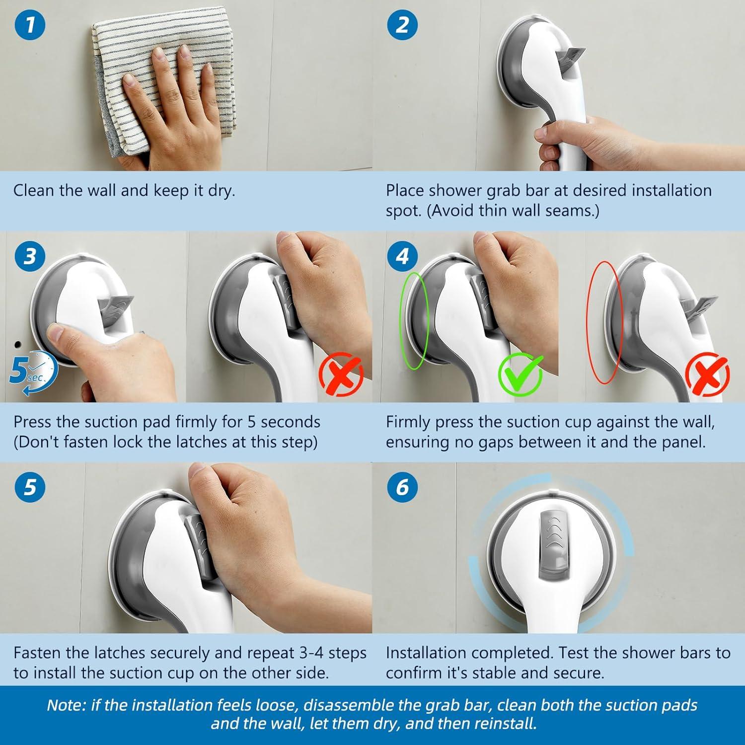 Grab Bars for Bathtubs and Showers, Zynuhmo 2 Pack 12 Inch Suction Safety Grab Bars for Senior and Elderly Assist Support Suction Cup Removable Handrails for Shower Chair No Drilling No Tools(Gray)