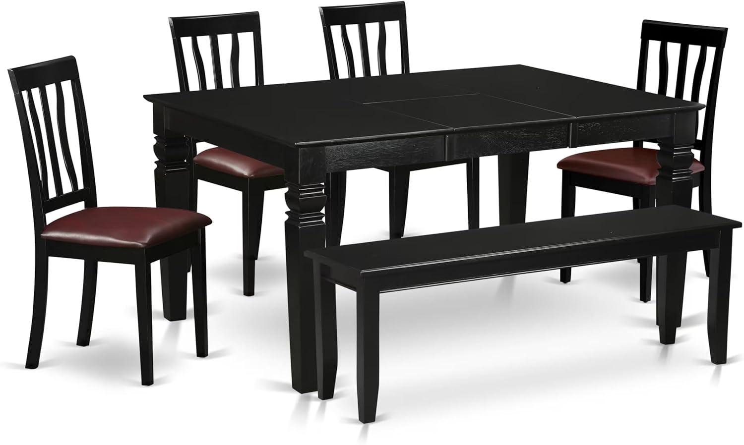 WEAN5-BCH-W East West Furniture 5 Piece Kitchen Table Set- a Dining Table and 4 Chairs, Black & Cherry(Seat Type Options) WEAN5-BCH-LC