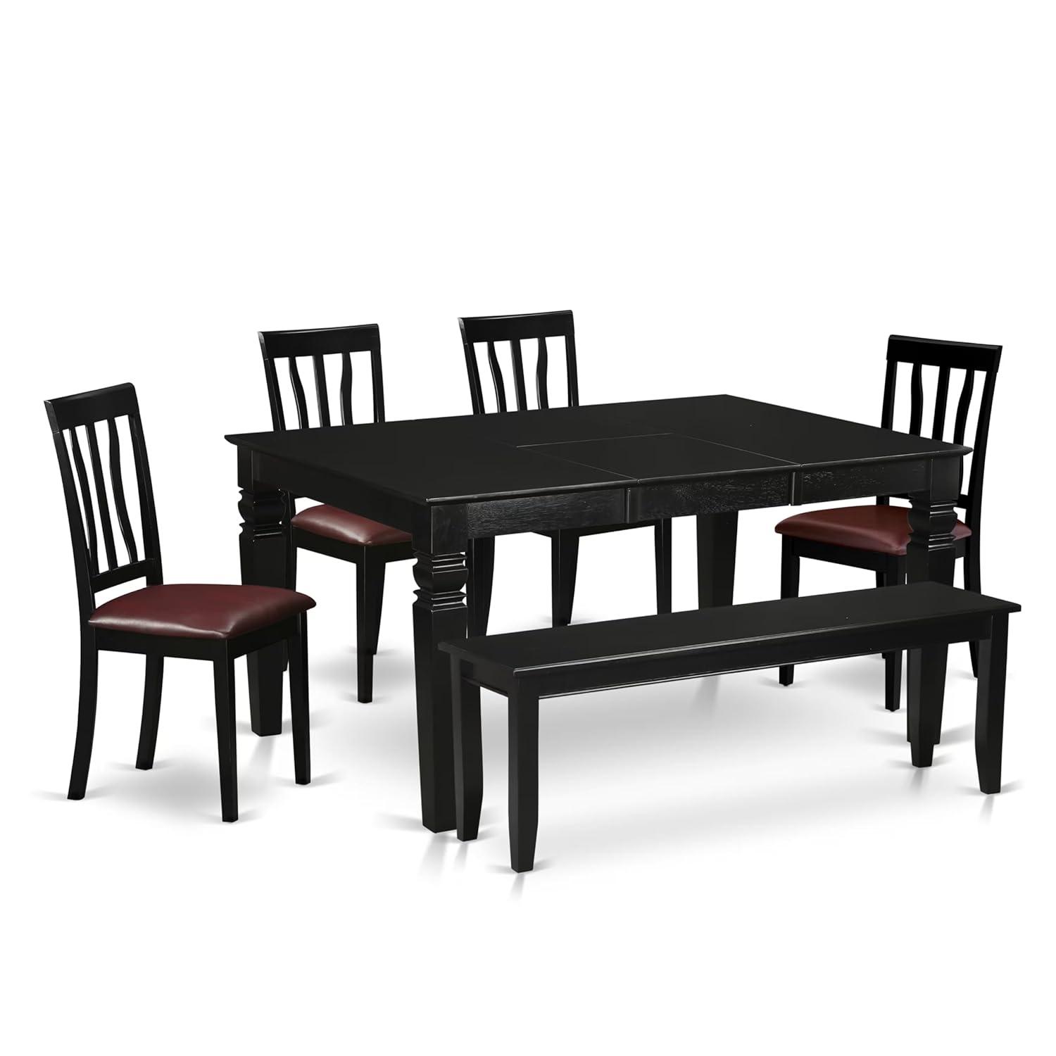 WEAN5-BCH-W East West Furniture 5 Piece Kitchen Table Set- a Dining Table and 4 Chairs, Black & Cherry(Seat Type Options) WEAN5-BCH-LC