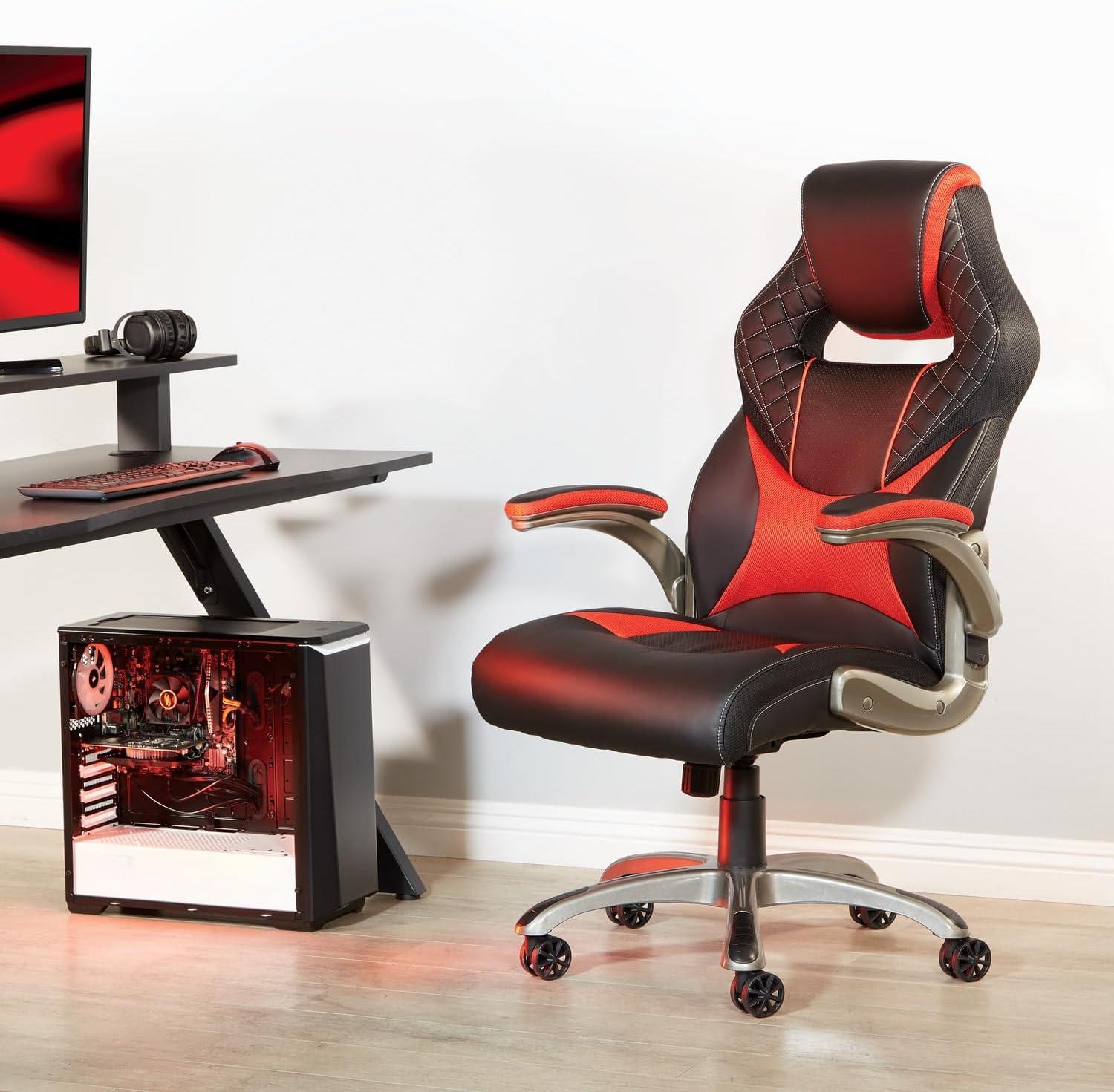 Oversite Black and Red Faux Leather Gaming Chair