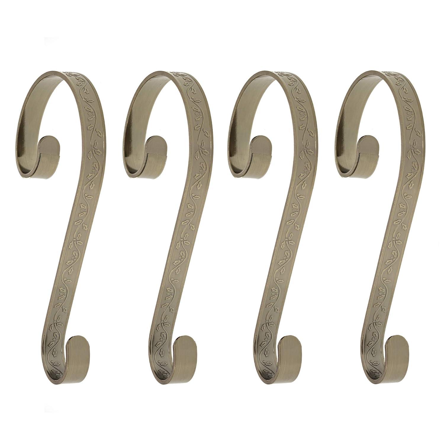 Haute Decor Stocking Scrolls Embossed Holly Stocking Holder (Set of 4)