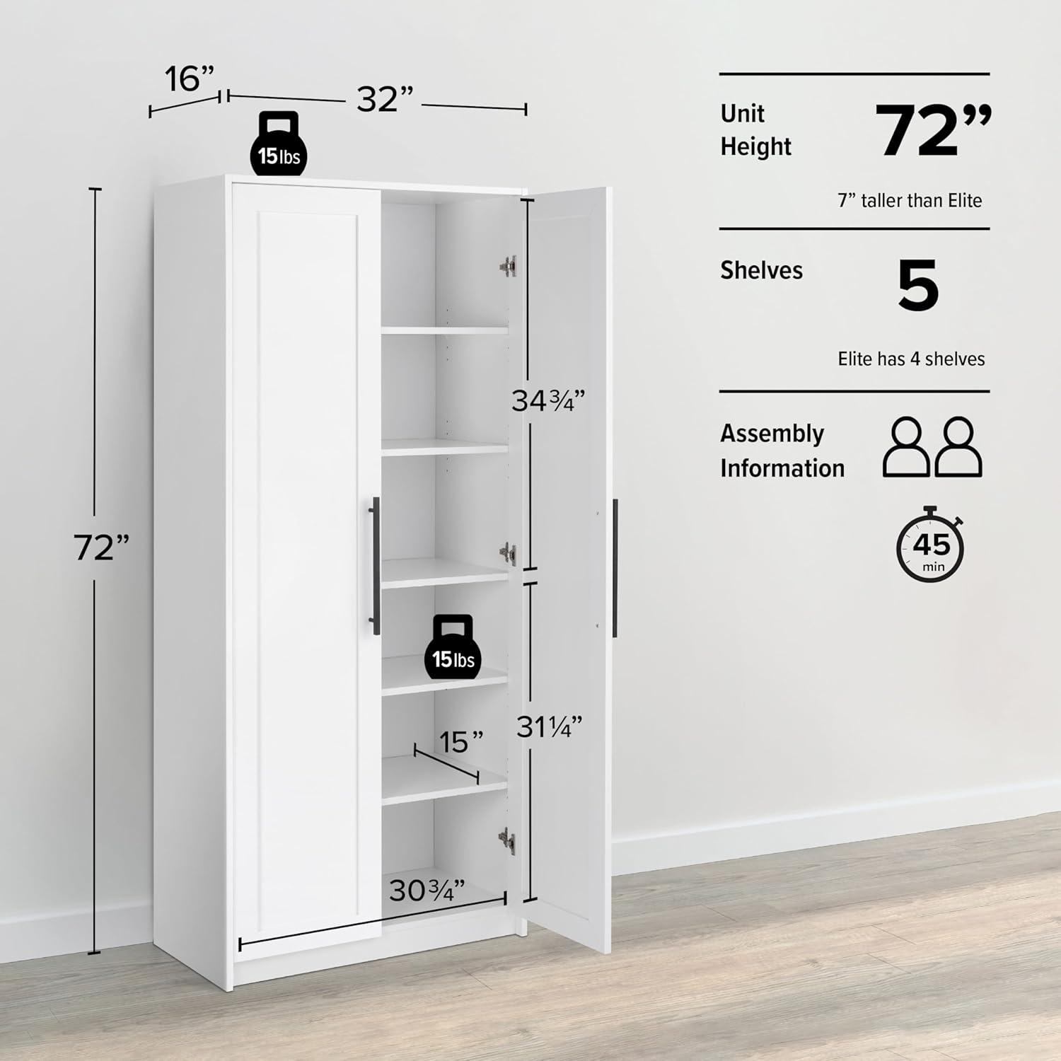 Elite Premium Home Storage Cabinet with Panel Doors 16" D x 32" W x 72" H