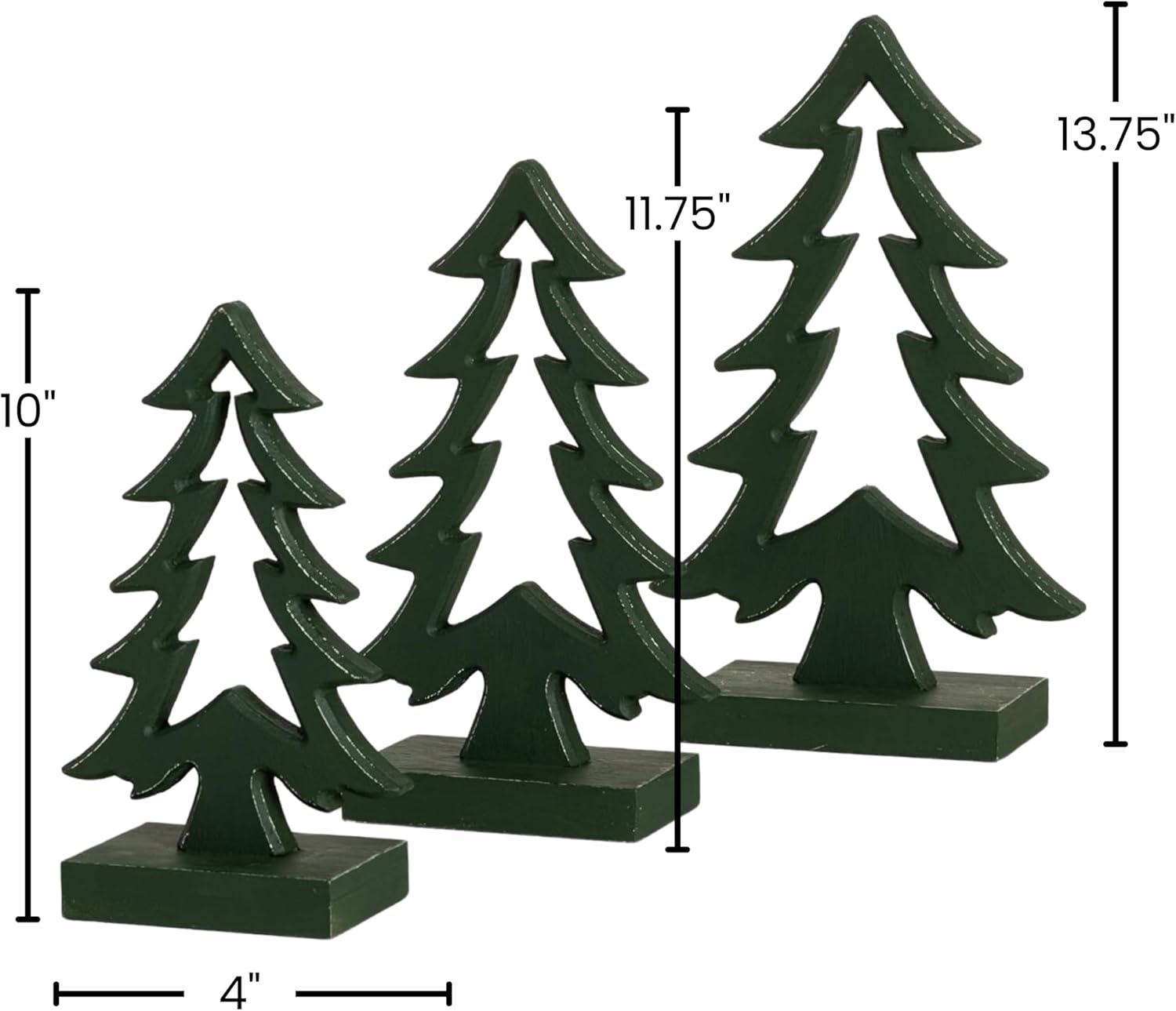 Green Wooden Christmas Tree Figurine Set, 10" to 13.75"