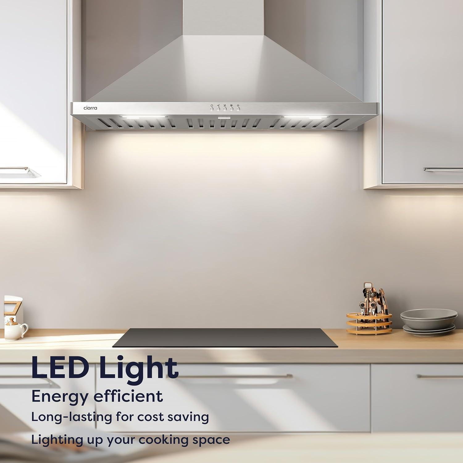 CIARRA Range Hood 30 inch Wall Mount Chimney Hood Range 450 CFM Ducted and Ductless Kitchen Hood Vent in Stainless Steel, CAS75302