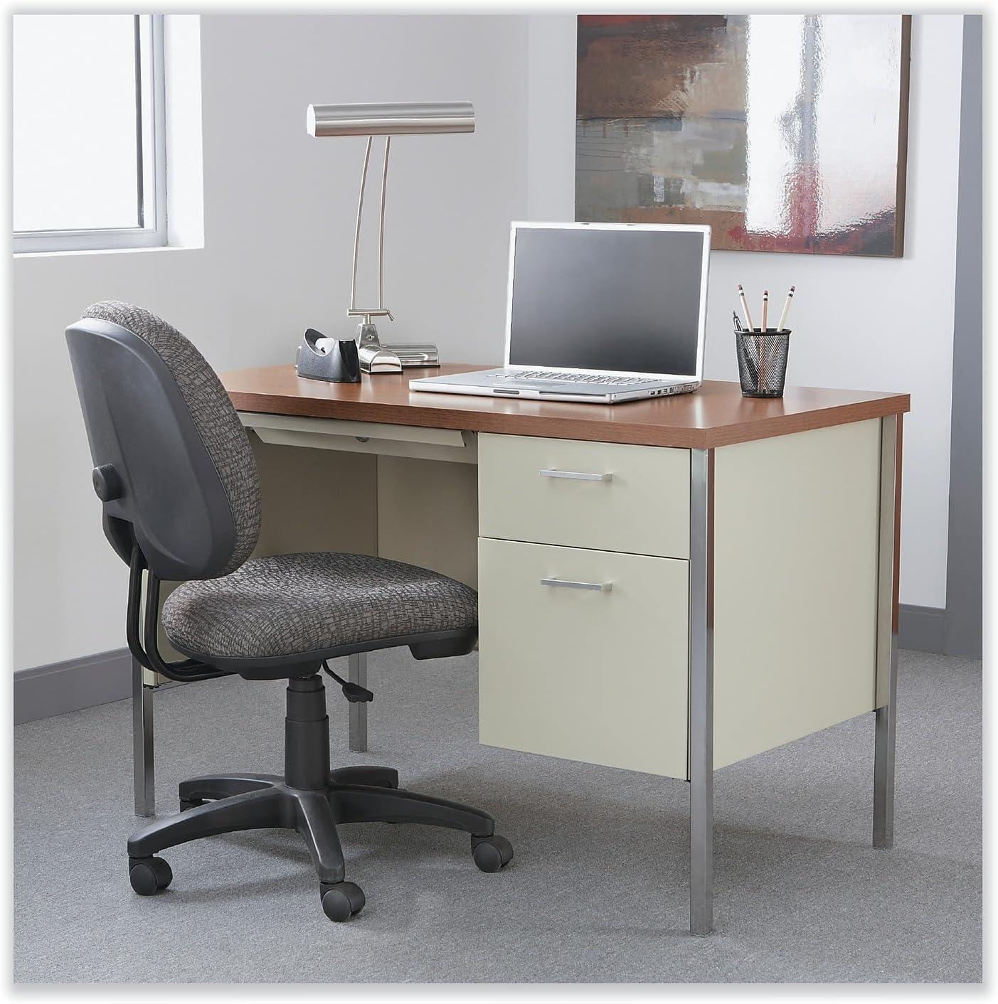 Cherry and Putty Rectangular Pedestal Desk with Drawers