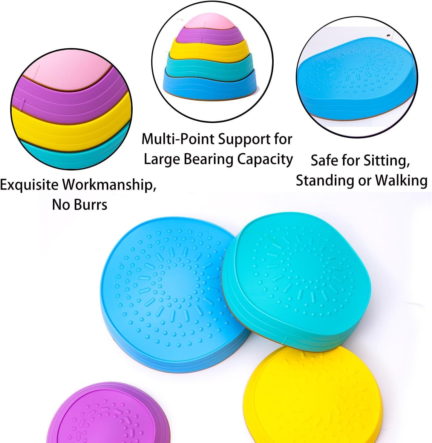 5 Pcs Stepping Stones for Kids, Balance River Stones Toy for Toddlers, Non-Slip Rubber Edges & Plastic Surface, Children's Sensory Obstacle Courses