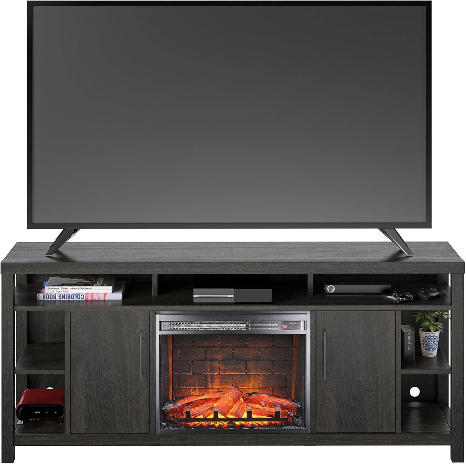 Espresso Electric Fireplace TV Stand with Cabinets and Shelves