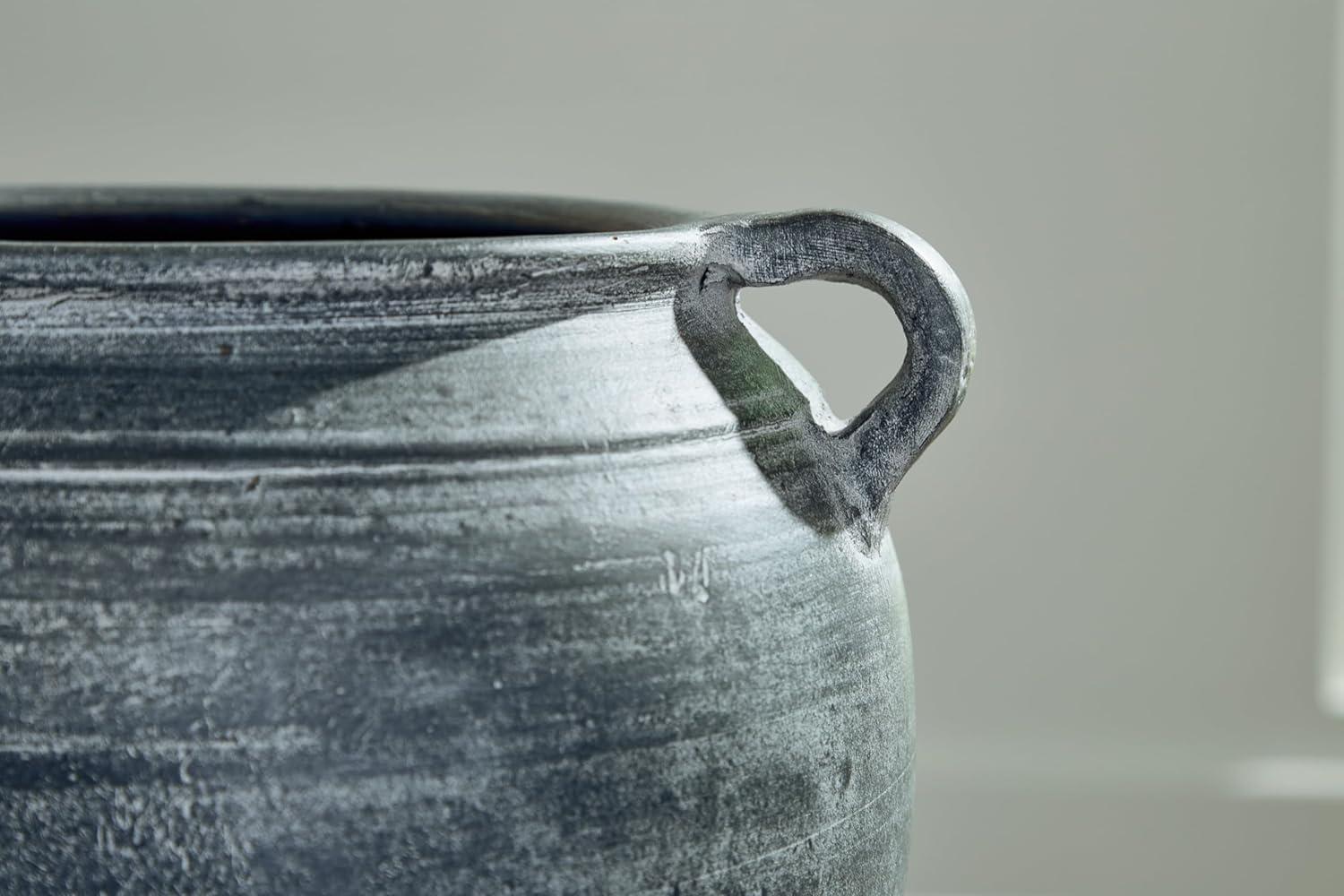 Distressed Blue Ceramic Table Vase with Wide Mouth