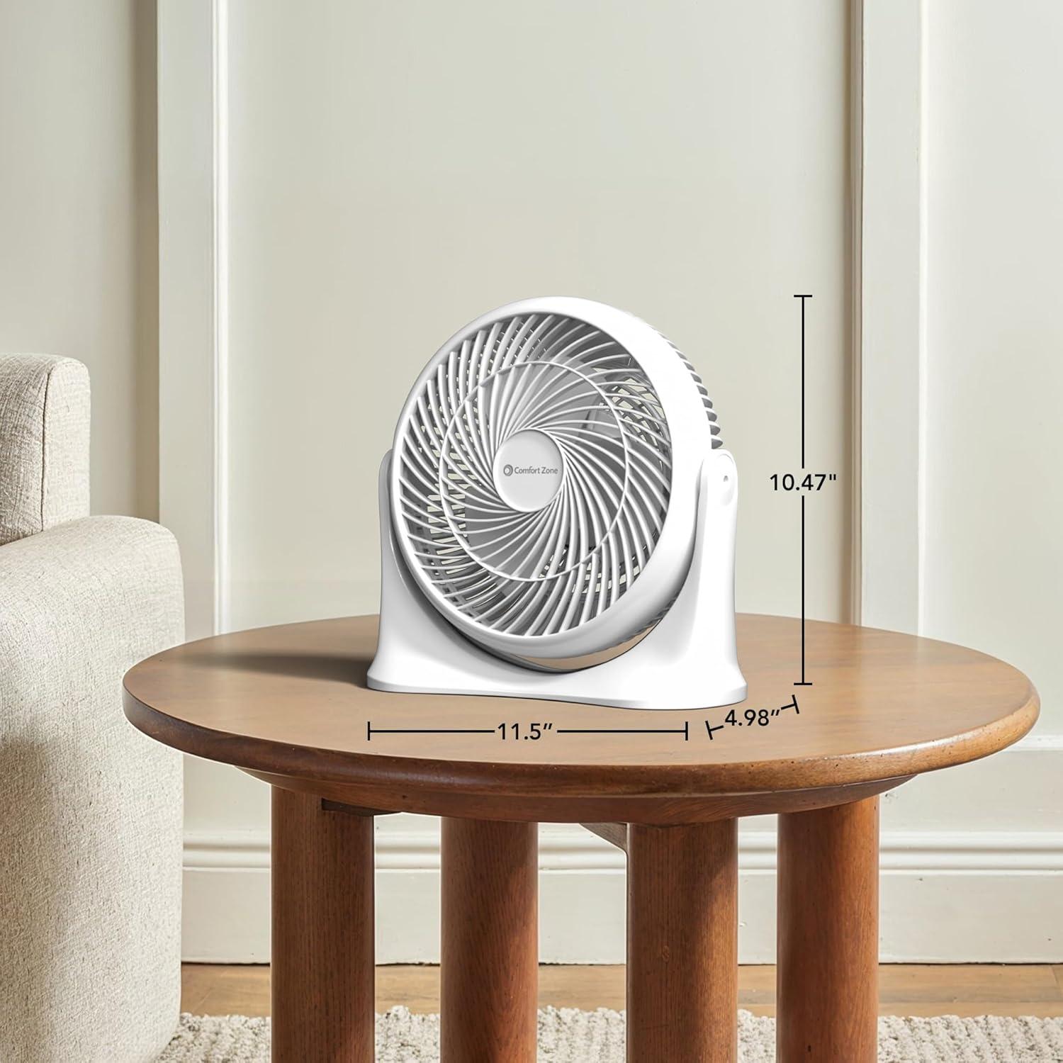 Comfort Zone 11" Desktop Table Fan with Adjustable Tilt, White