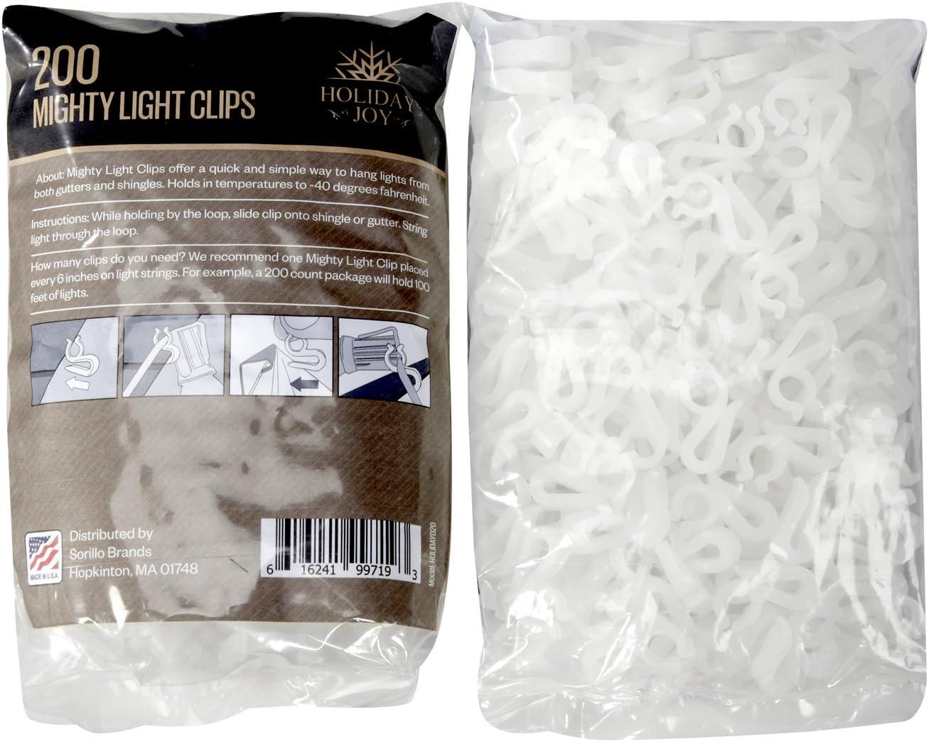 Holiday Joy - 200 Mighty Clip Lights - Quick & Easy Installation of Christmas Lights on Shingles & Gutters - Made in USA (200 Pack)