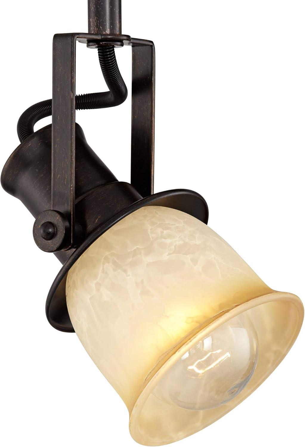 Pro Track 4-Head Ceiling or Wall Track Light Fixture Kit Spot Light Directional Brown Bronze Finish Amber Glass Traditional Kitchen Bathroom 34" Wide