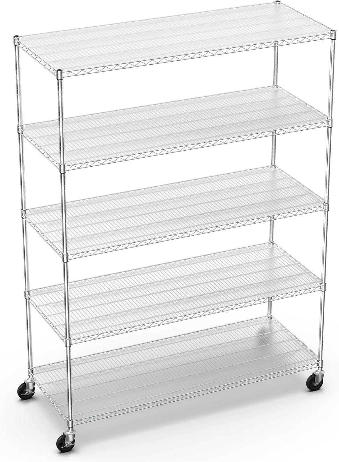 Titans 5-Tier 7500lbs Heavy Duty Adjustable Metal Wire Shelving Unit with Wheels  Liners, 82”H x 60”L x 24”D – White