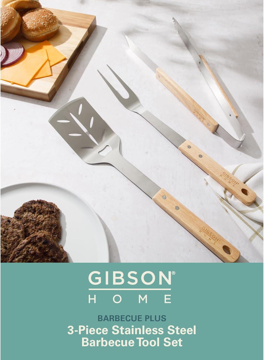 Gibson Gibson Home Barbecue Plus 3 Piece Barbecue Tool Set with Rubberwood Handles