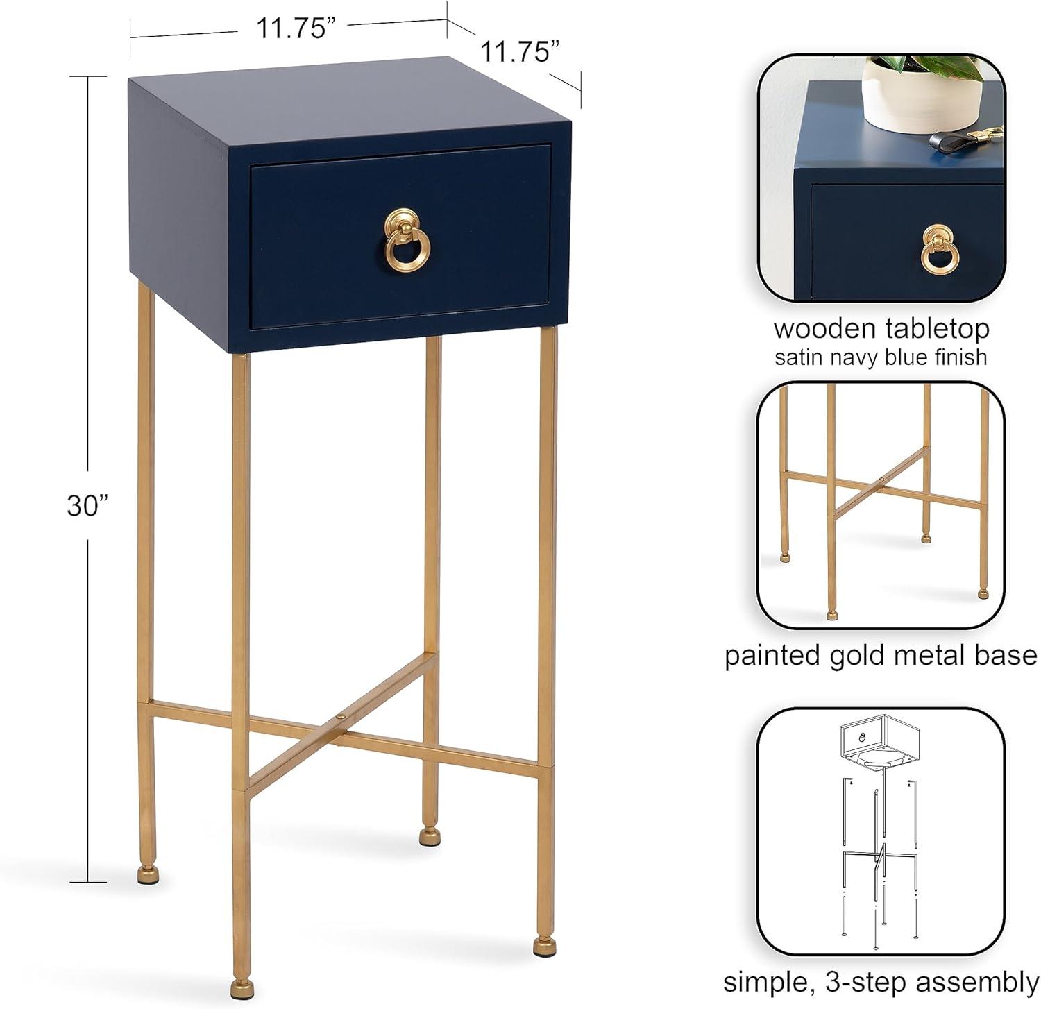 Navy Blue and Gold Rectangular Tea Table with Storage Drawer