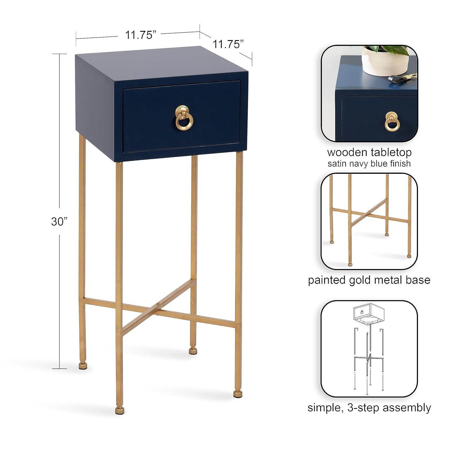 Kate and Laurel Decklyn Square MDF Tea Table, 11.75x11.75x30, Navy Blue