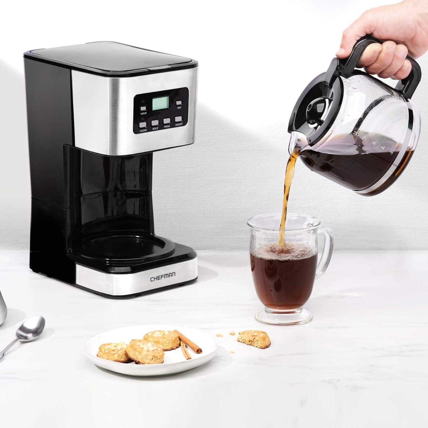 Chefman 12-Cup Programmable Coffee Maker w/ Digital Display, Auto Shut Off - Stainless Steel, New