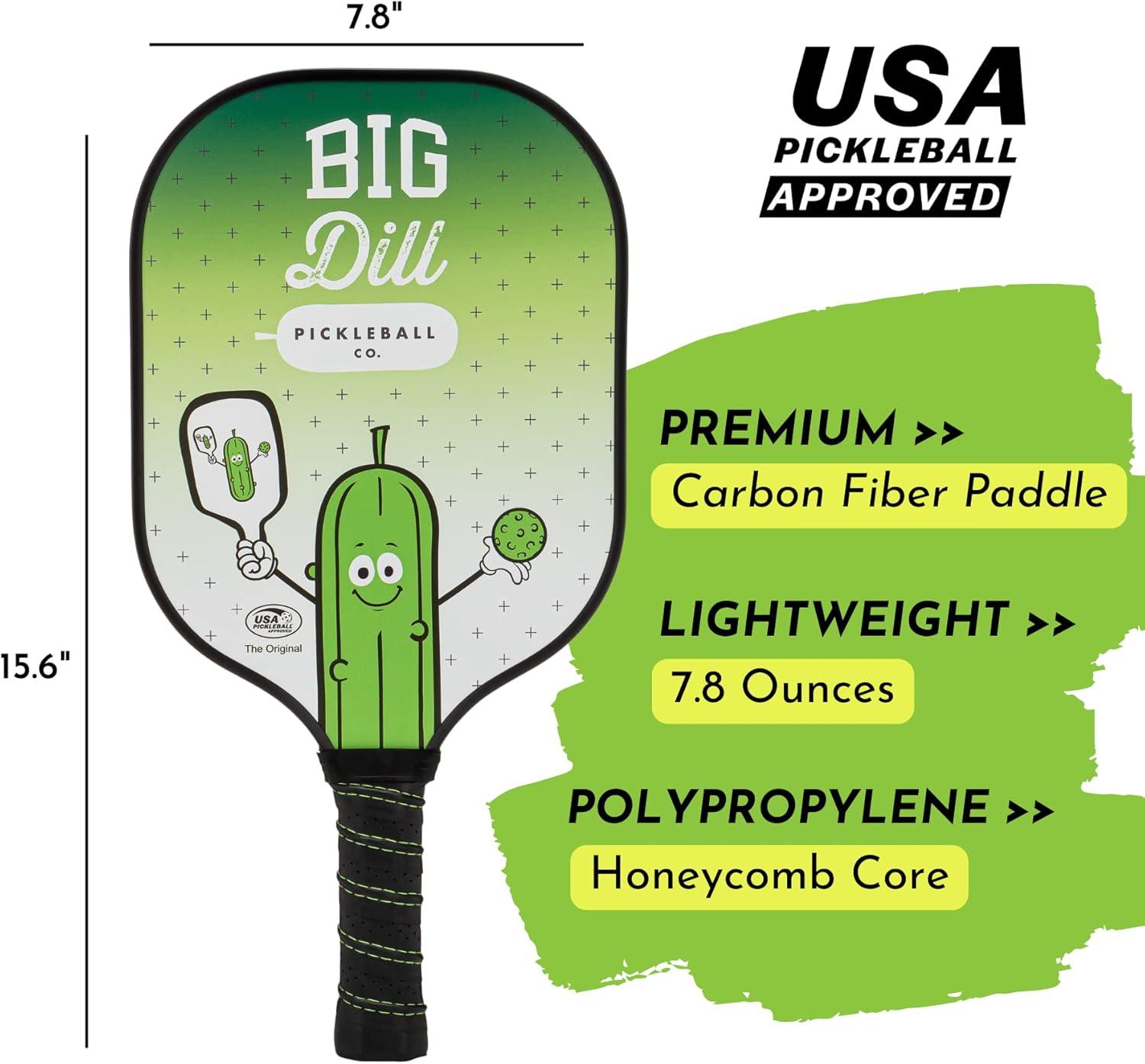 Big Dill Pickleball Co. Original Graphite Carbon Fiber Pickleball Paddles Set of 2 Paddles with Covers, 2 Pickleballs & Bag — Top-Rated Pickleball Set