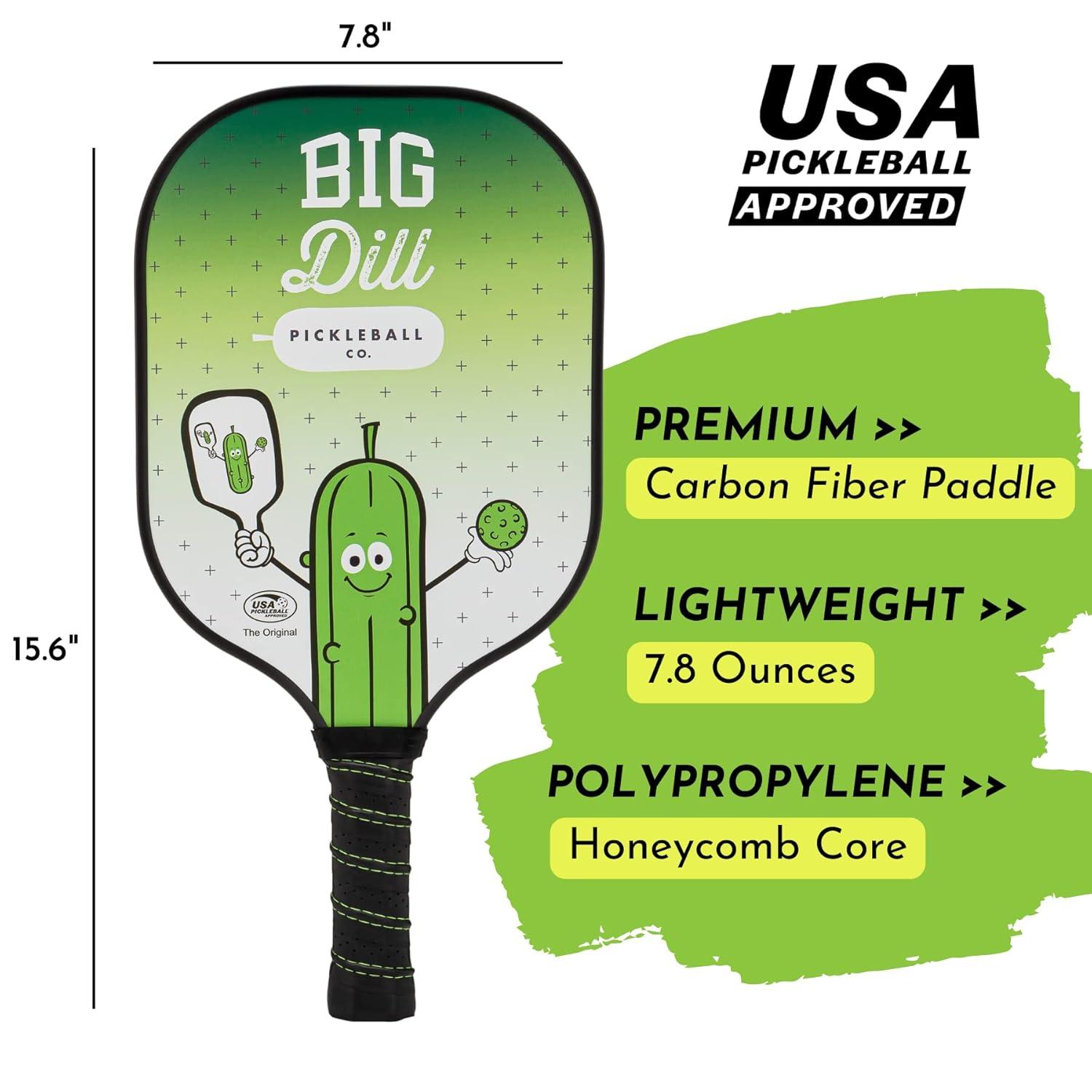 Big Dill Pickleball Co. Original Graphite Carbon Fiber Pickleball Paddles Set of 2 Paddles with Covers, 2 Pickleballs & Bag — Top-Rated Pickleball Set