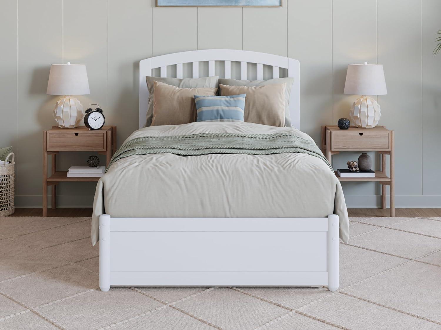 Lucia Twin XL Wood Platform Bed with Panel Footboard & Twin XL Trundle in White