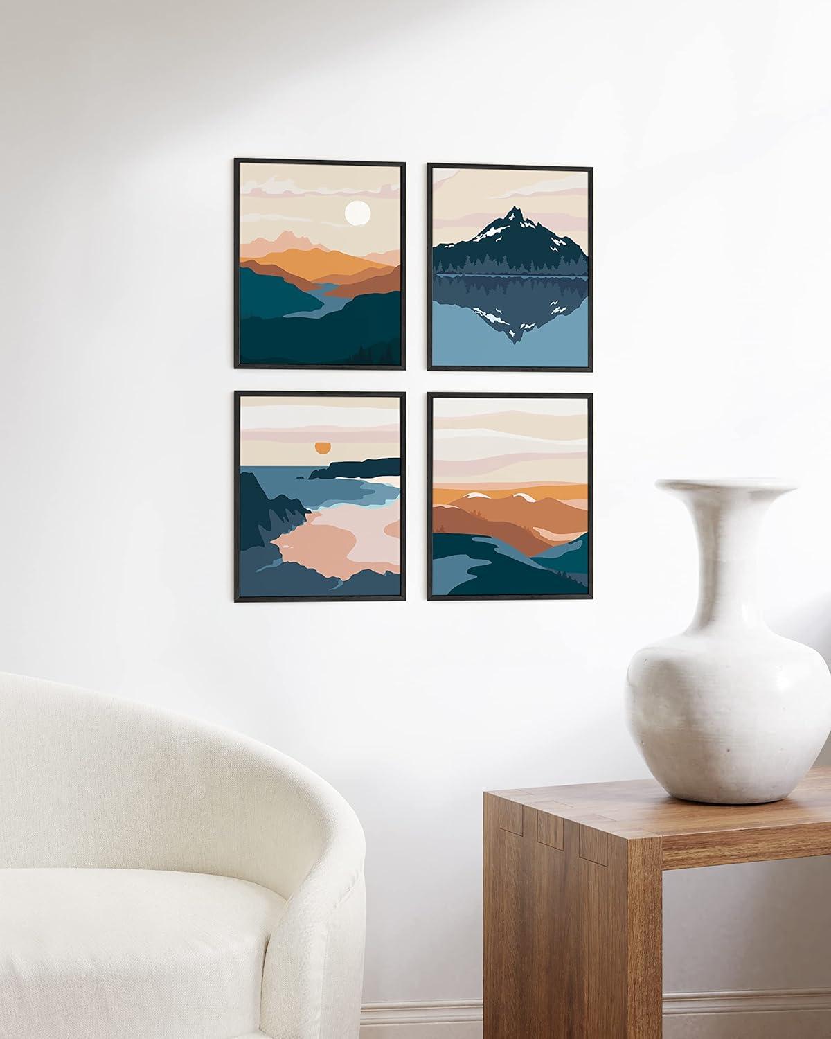 Mid Century Modern Abstract Landscape Wall Art Set