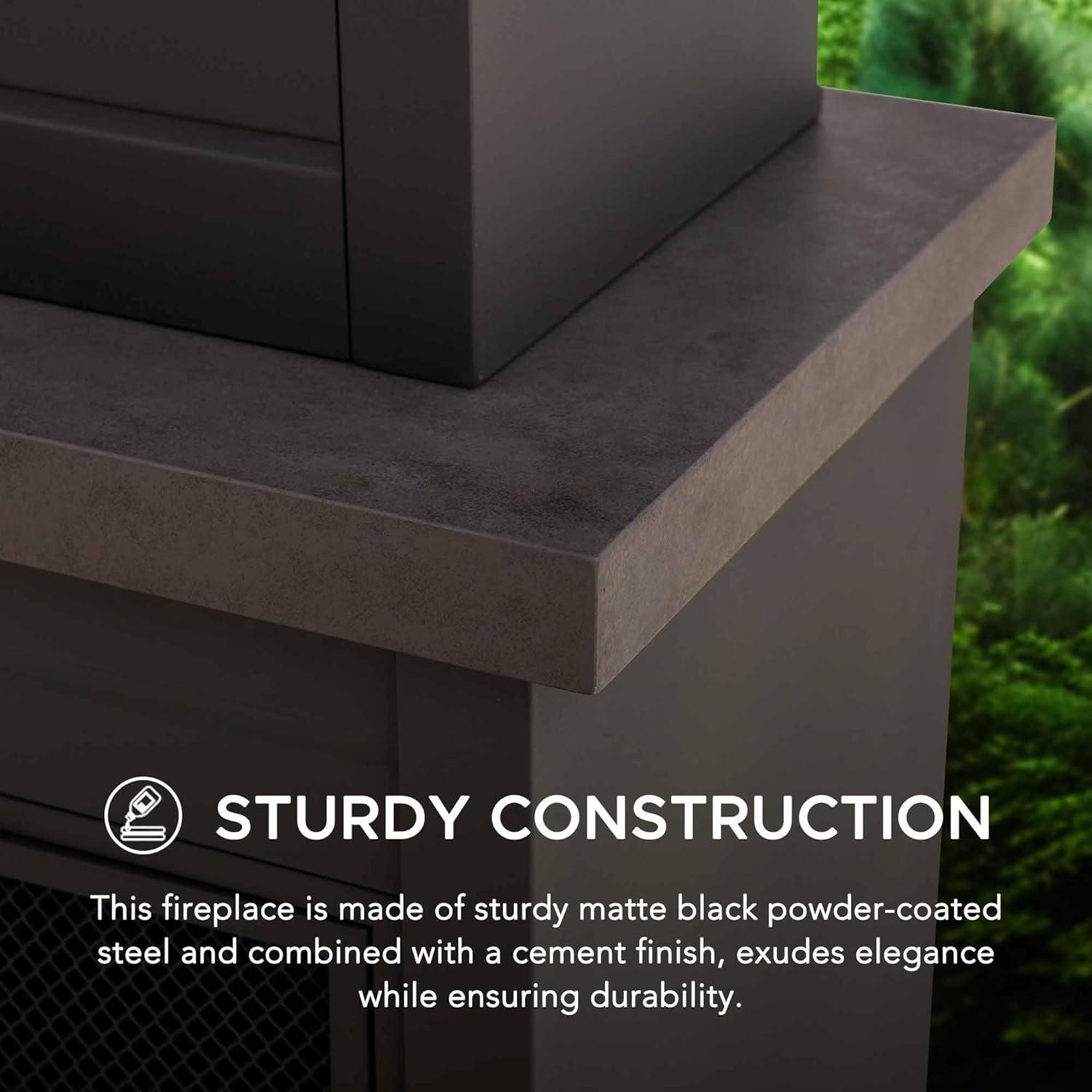 Matte Black Steel Wood-Burning Outdoor Fireplace with Chimney