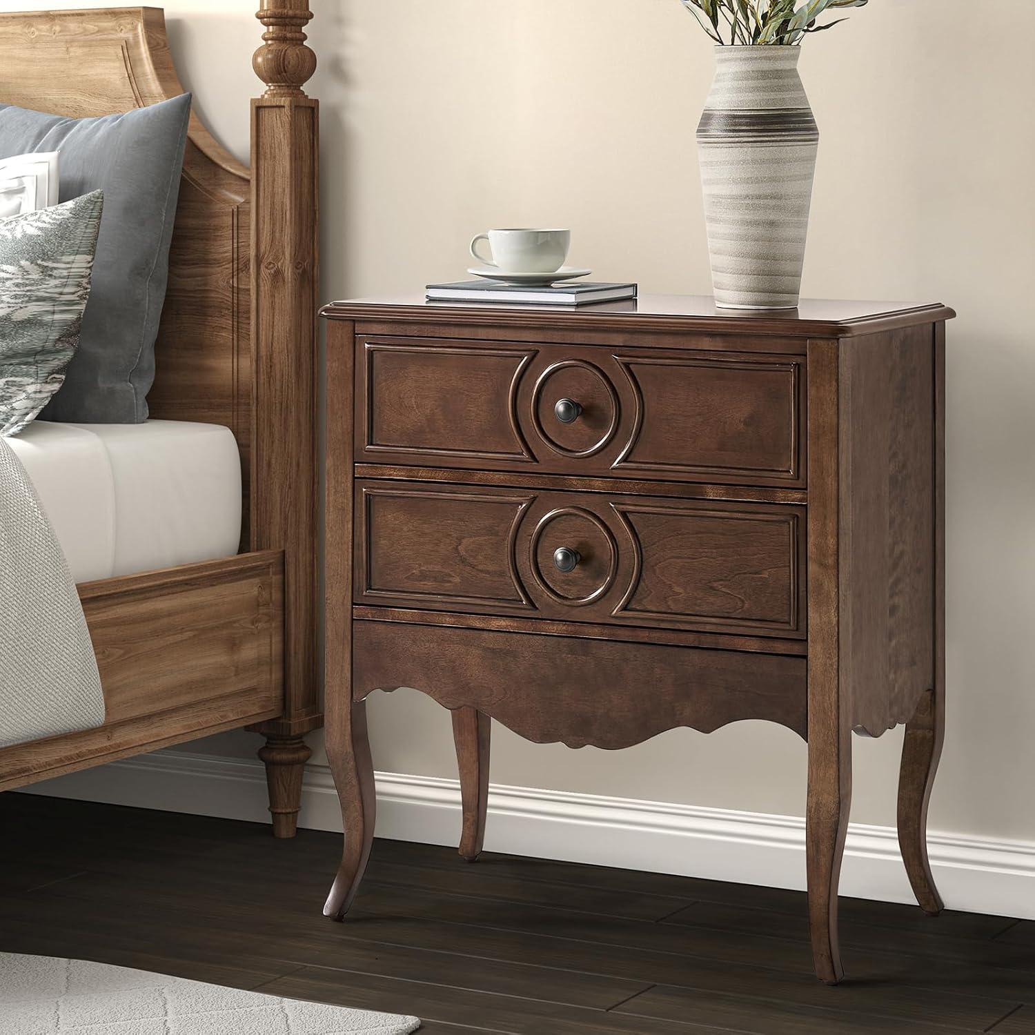 Walnut 3-Drawer Nightstand with Hidden Drawer and Charging Station