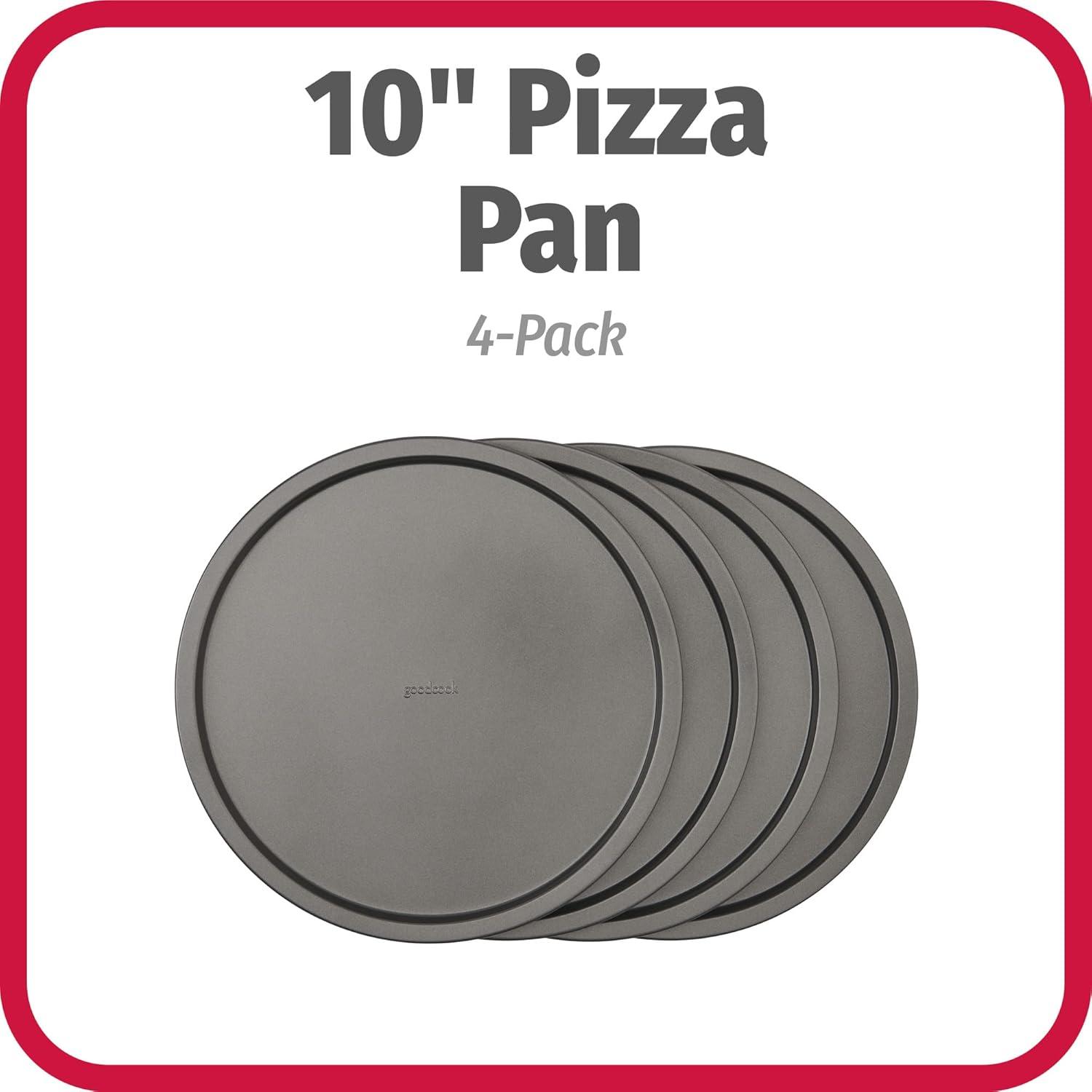 GoodCook Set of 4 Nonstick Steel 10" Personal Pizza Pans Set, Gray