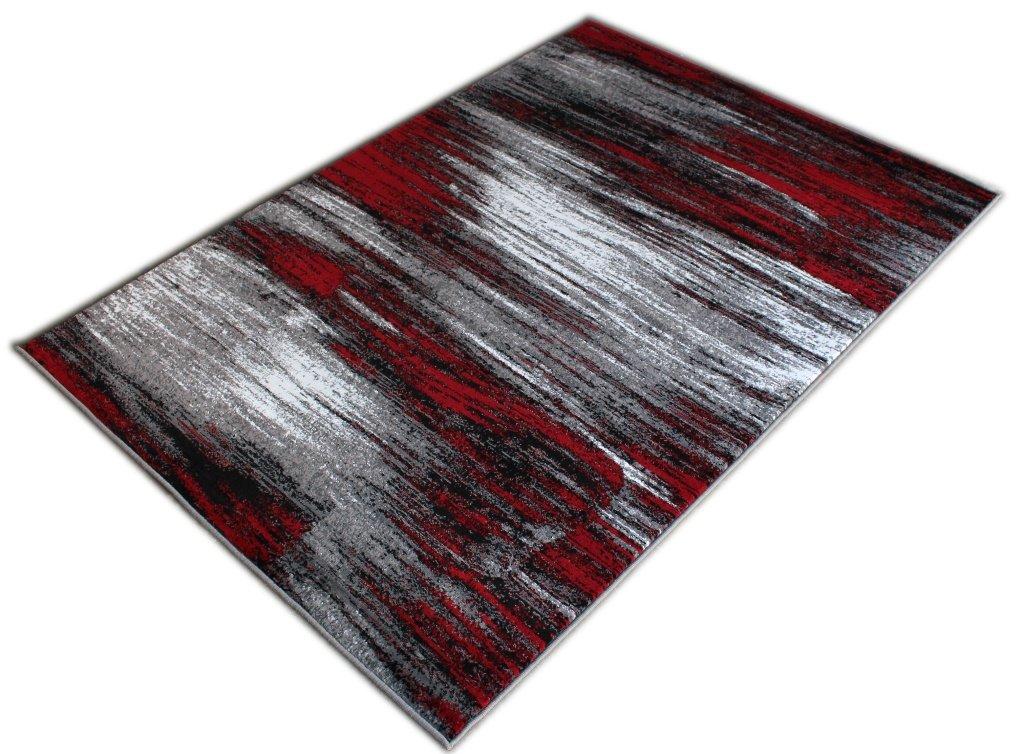 BizChair Modern Contemporary Area Rug, Red Grey Black (5 Feet X 7 Feet)