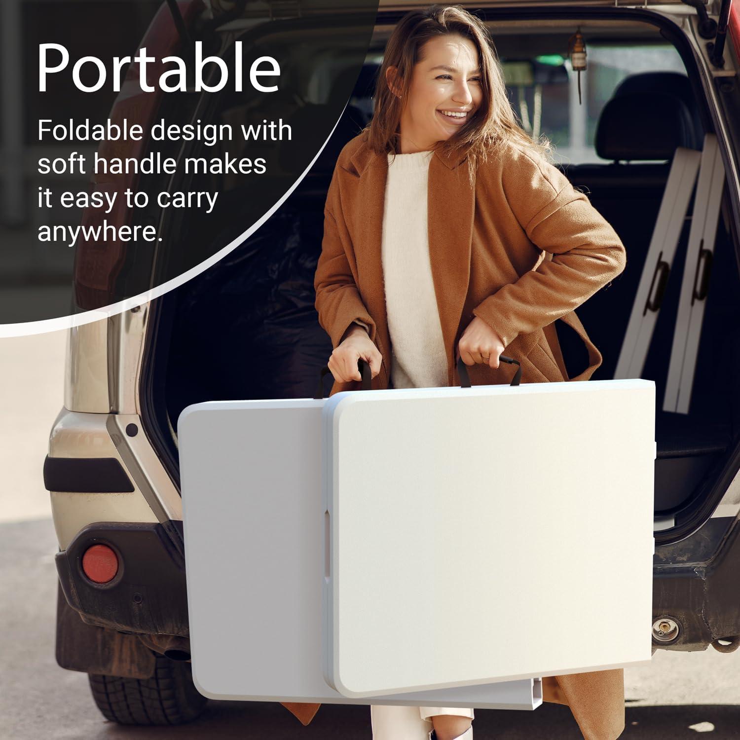 CL.HPAHKL Folding Table with Carrying Handle, Portable Plastic 6 Ft Camping Table, Sturdy Steel Frame for Indoor Outdoor, White