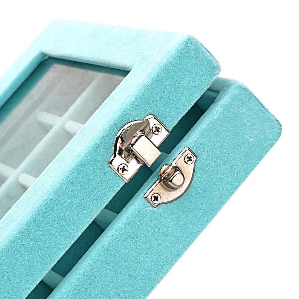 24 Grids Velvet Glass Ring Earrings Jewelry Box Earrings Organiser Storage Holder Display Case