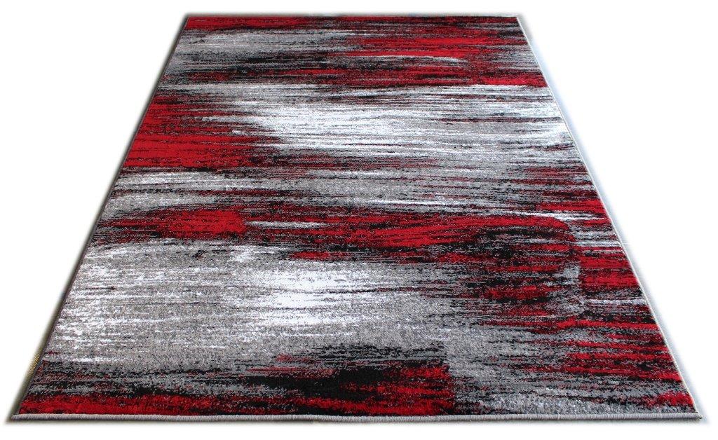 BizChair Modern Contemporary Area Rug, Red Grey Black (5 Feet X 7 Feet)