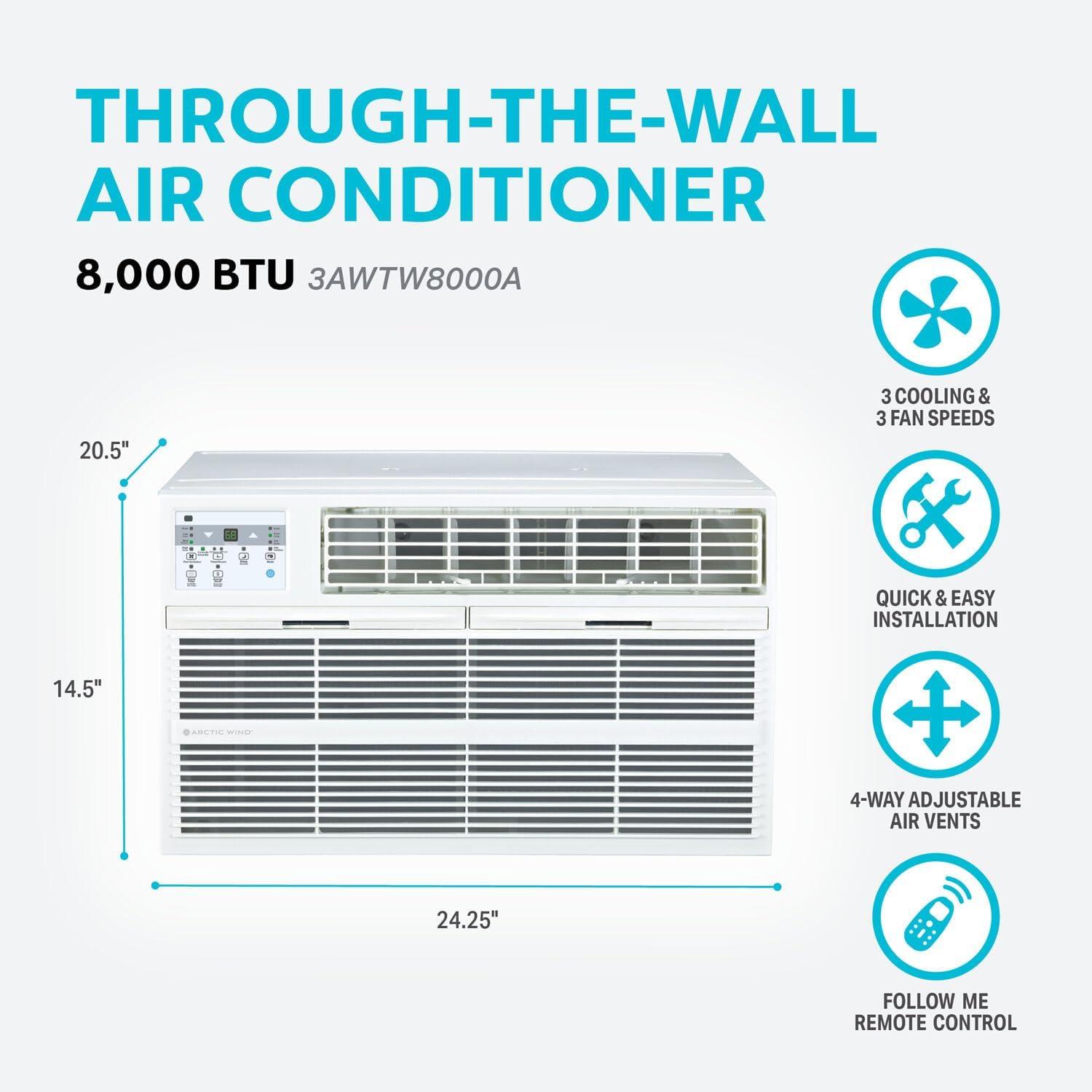 Arctic Wind 12000 BTU Through The Wall Air Conditioner for 550 Square Feet with Heater and Remote Included