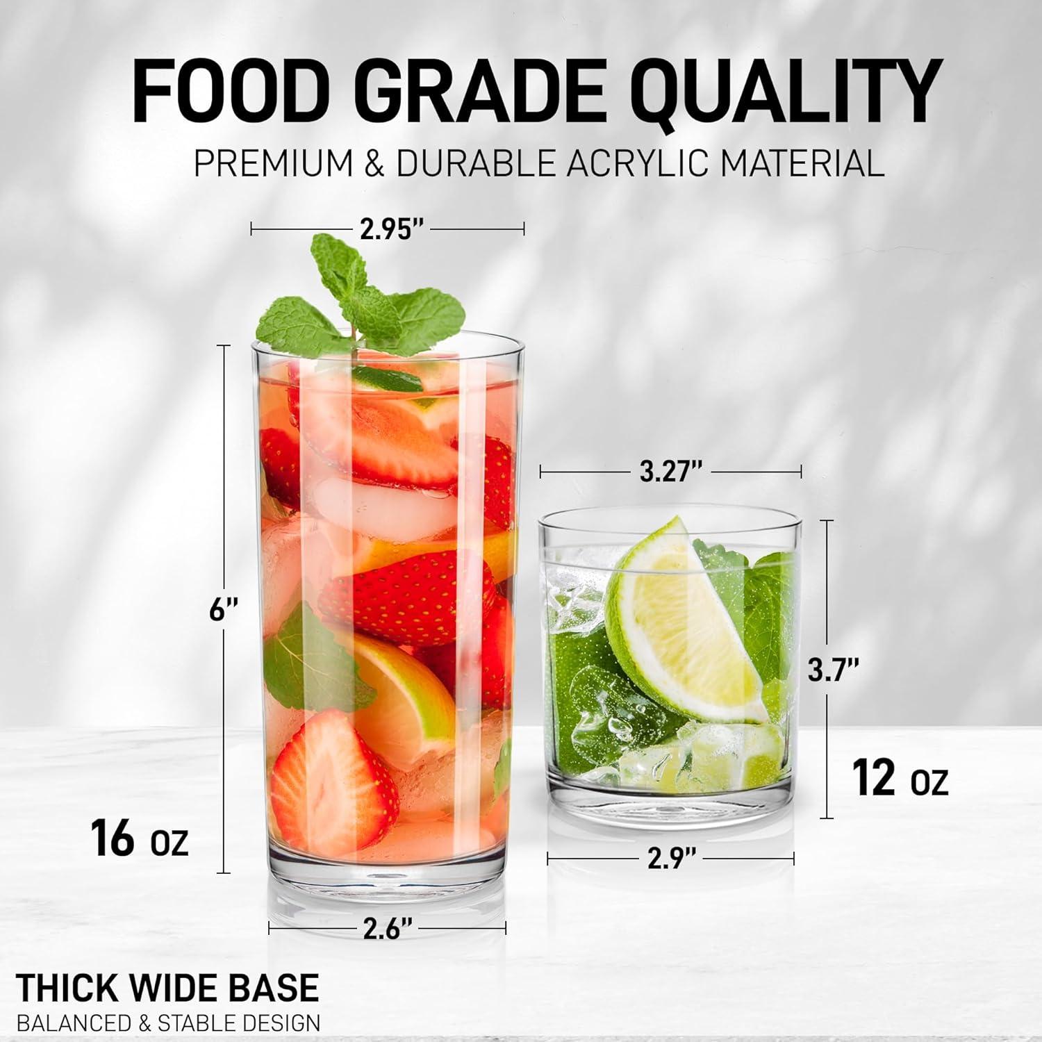 Clear Acrylic Unbreakable Plastic Tumblers Set of 8