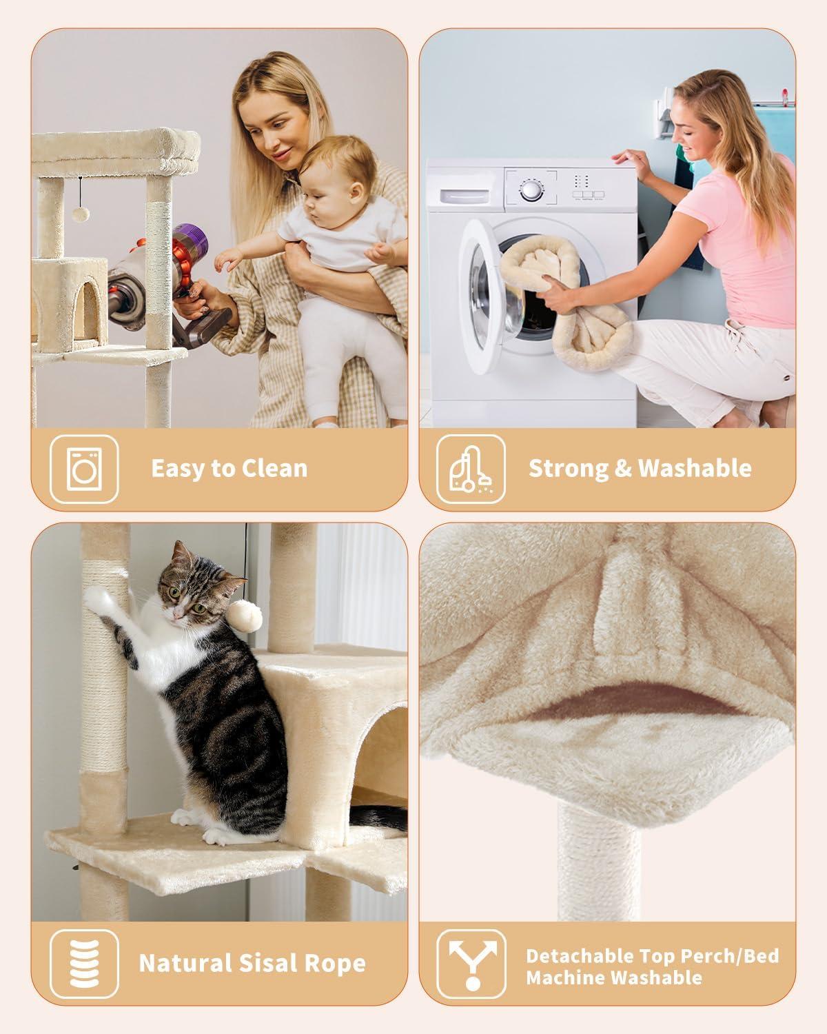 Latitude Run® Indoor Multi-Level Tall Cat Tower With Large Hammock, Scratching Posts, Cozy Condo And Top Perch